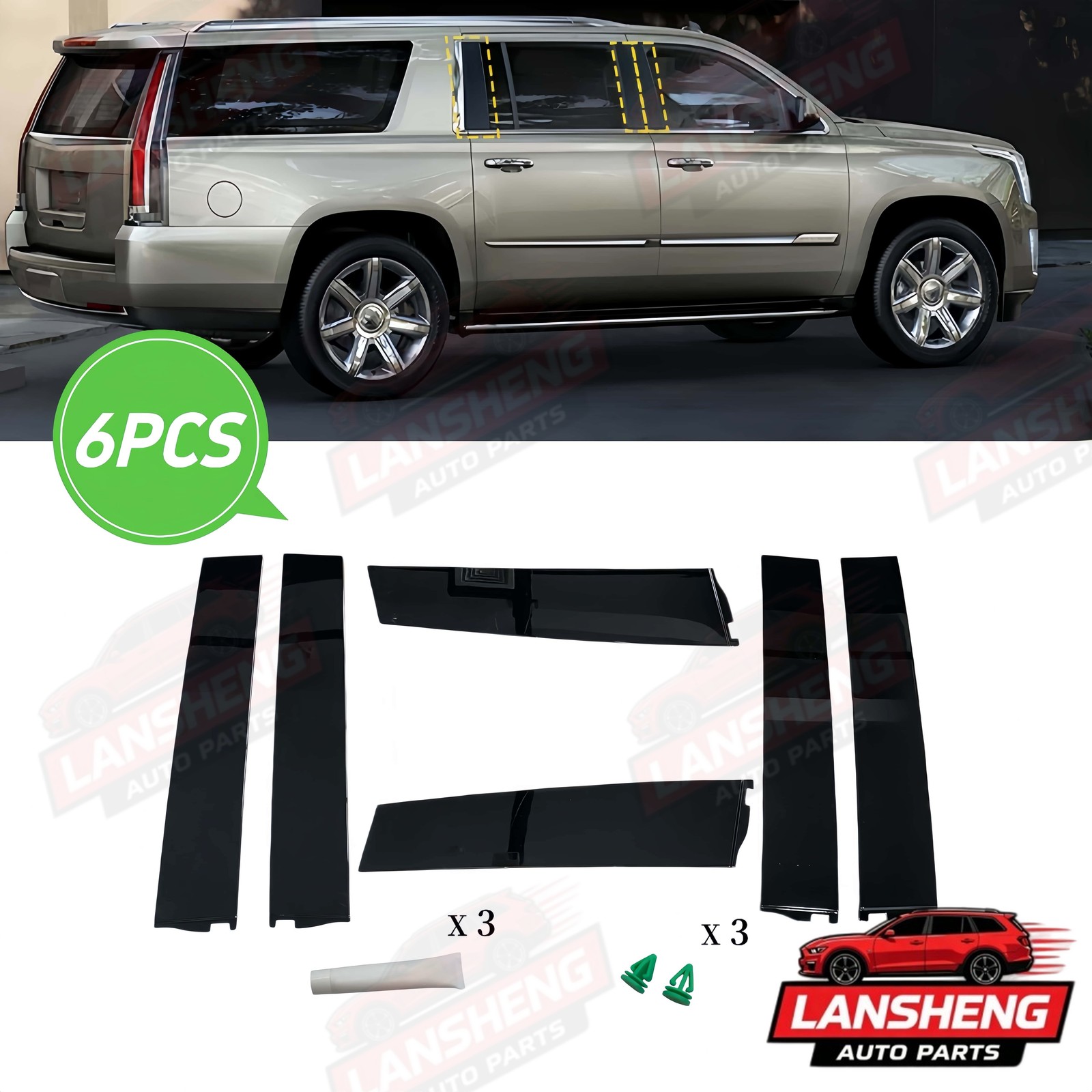 6PCS Door Window Trim Molding Panel For Chevrolet Tahoe & GMC Yukon 2015-2018