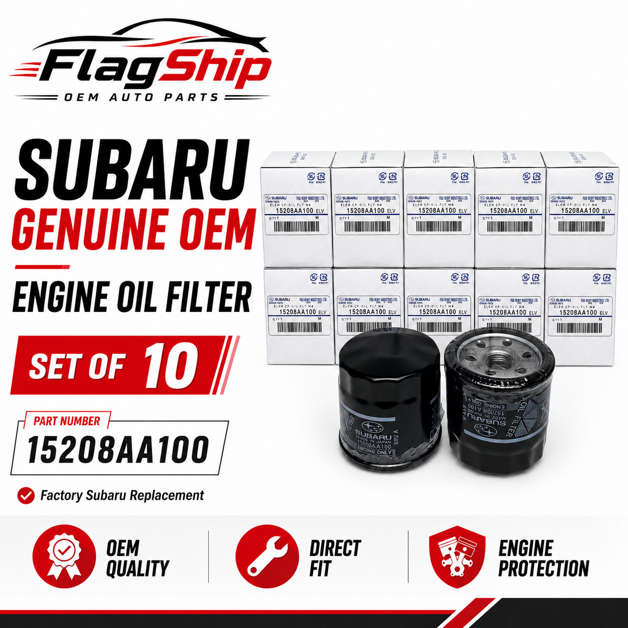 Set x 10 OEM Genuine Subaru Engine Oil Filter 15208AA100 Set of 10 Set x 10 OEM Genuine Subaru Engine Oil Filter 15208AA100 Set of 10