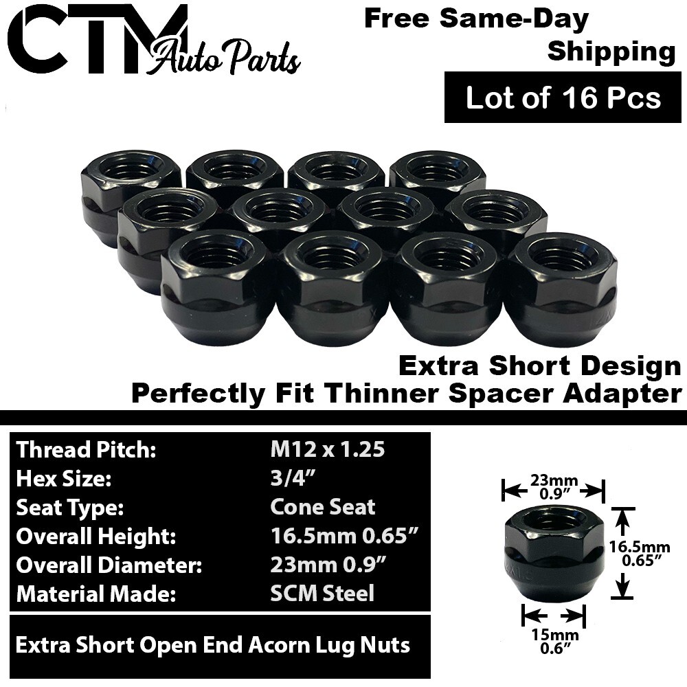 16x M12x1.25 Extra Short Open End Acorn Wheel Lug Nuts Fit Nissan Infiniti