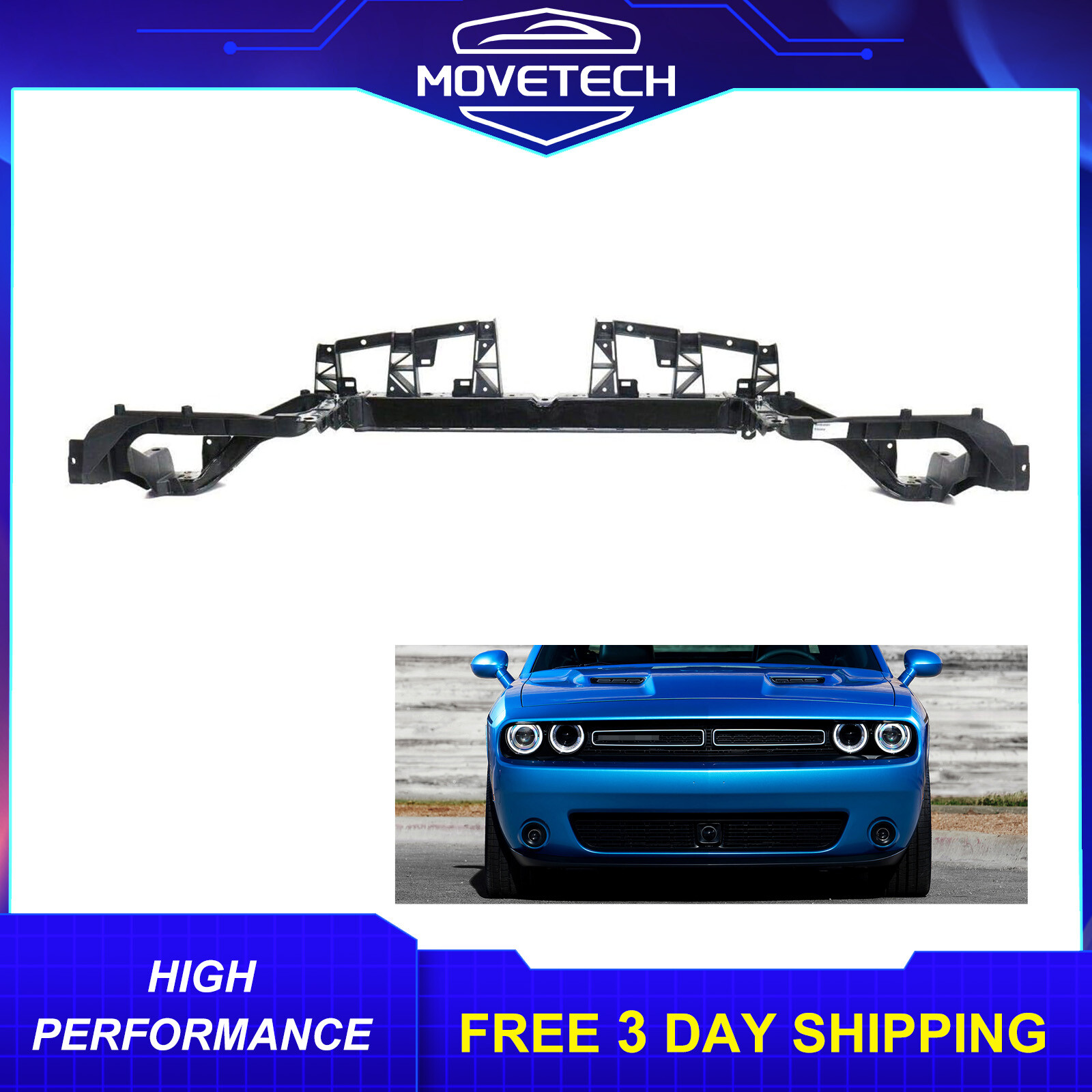 Fits 2015-2022 Dodge Challenger Black Upper Radiator Support Tie Bar #68174972AF Fits 2015-2022 Dodge Challenger Black Upper Radiator Support Tie Bar #68174972AF
