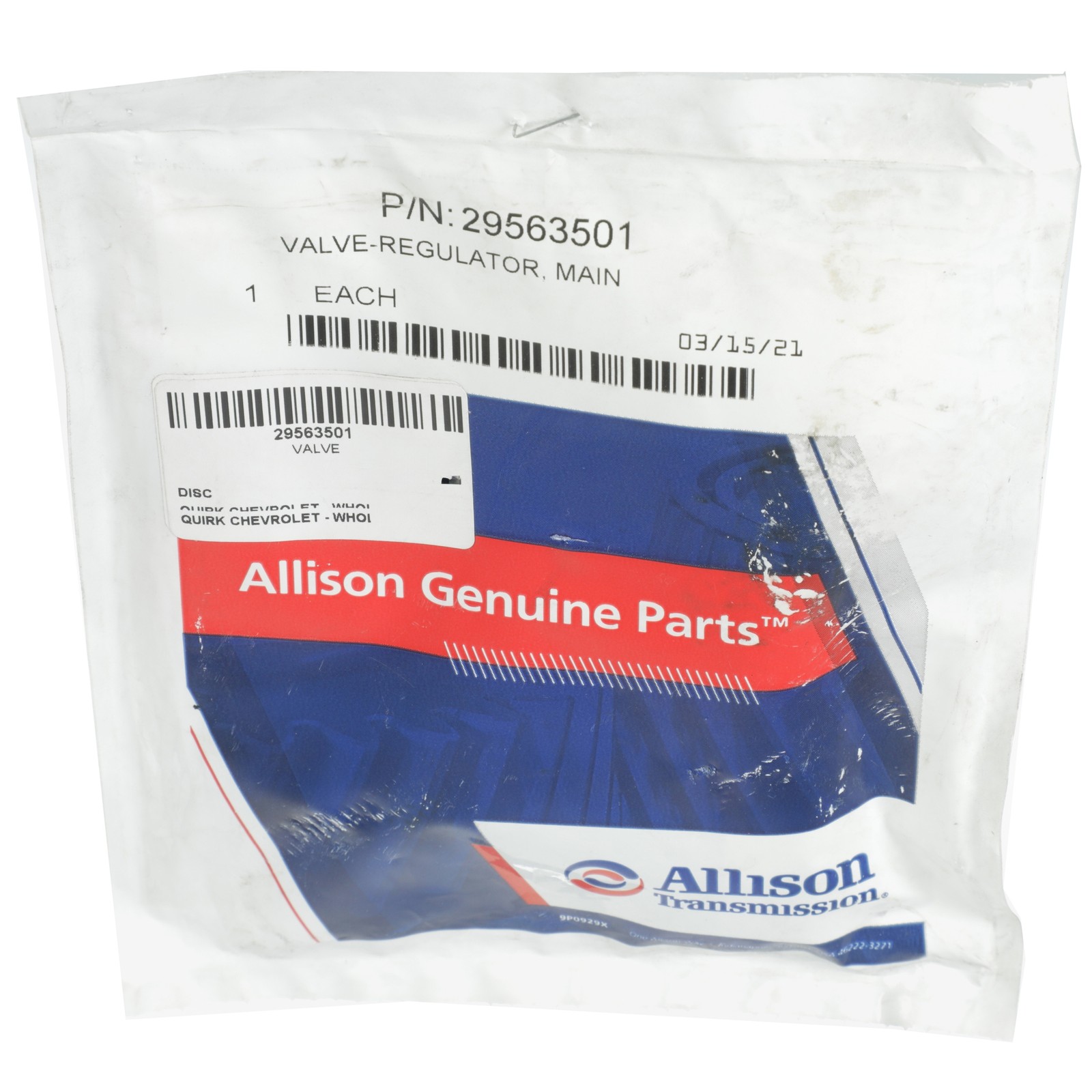 GENUINE HD Truck Allison Transmission Main Regulator Valve NEW 29563501 GENUINE HD Truck Allison Transmission Main Regulator Valve NEW 29563501