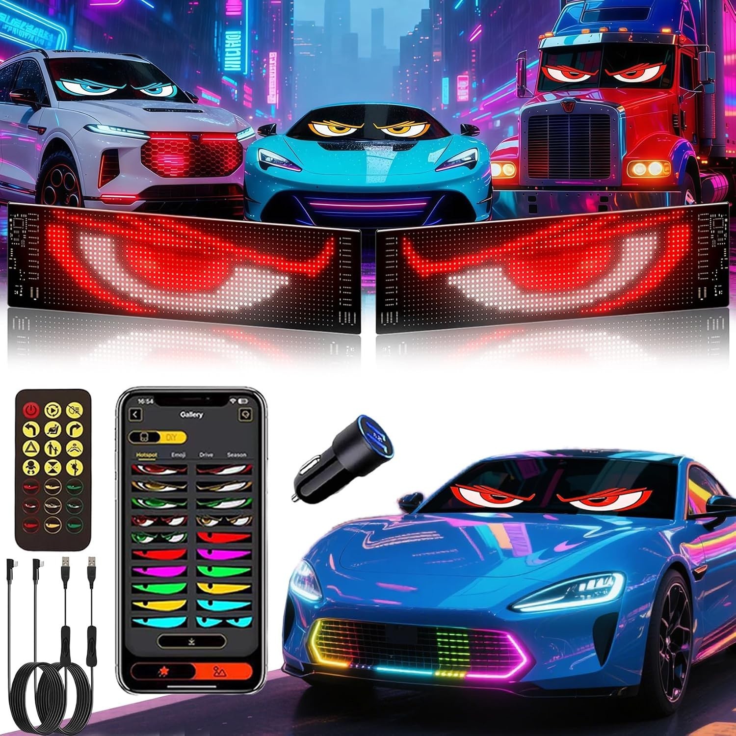 2PCS Truck-Specific Devil\'s Eye LED-Screen Car Eye Light Truck Dynamic LED Light
