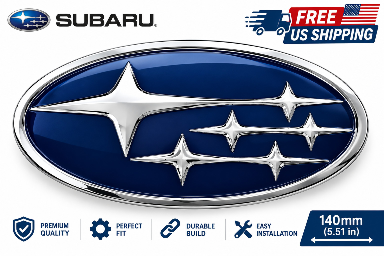 Subaru Rear Emblem Badge 140mm Chrome Blue Style Replacement