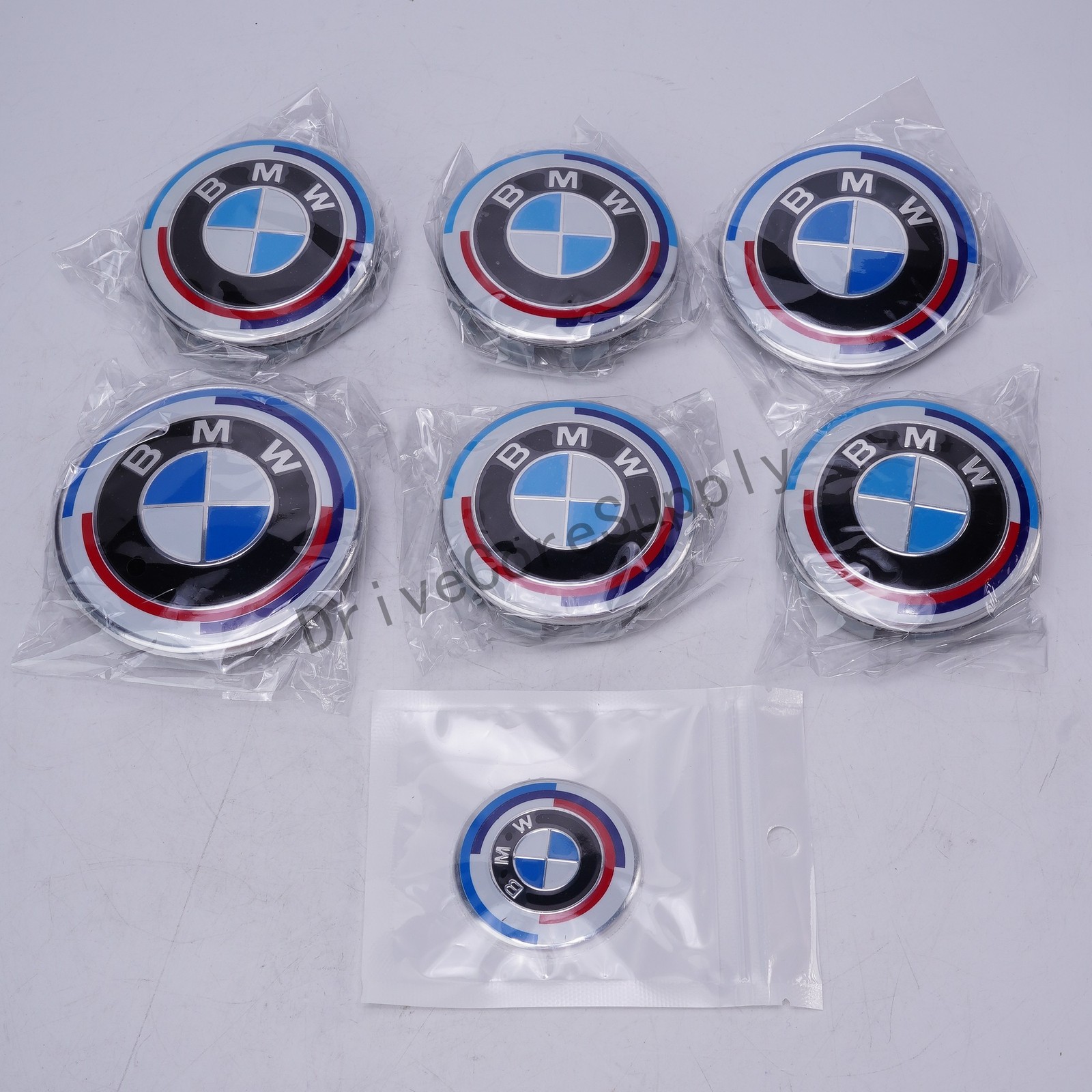 7Pcs BMW 50th Anniversary Emblem Centre Caps Badges Set 82mm 74mm 4x56mm 45mm