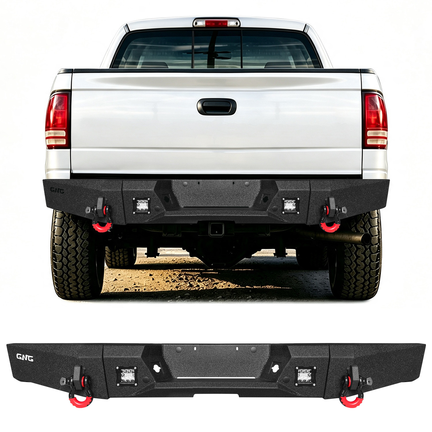 GNG Heavy Duty Rear Bumper w/LED Lights D‑Rings Fits 1997‑2004 Dodge Dakota