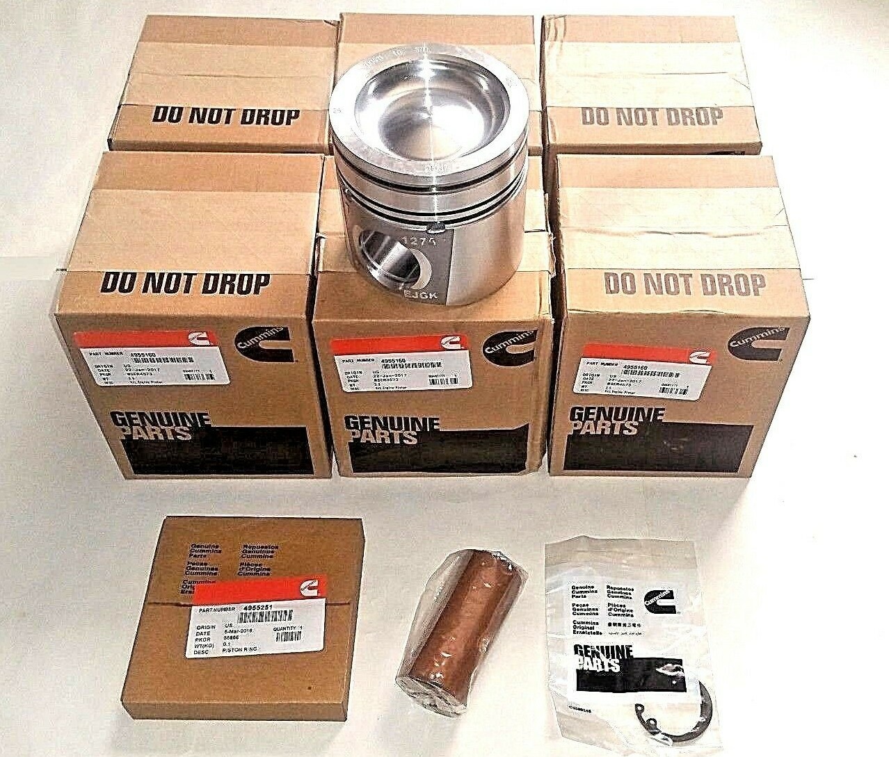 Cummins 6.7 Pistons QSB Industrial Performance STD Size 6 w/ Pins Rings 4955160