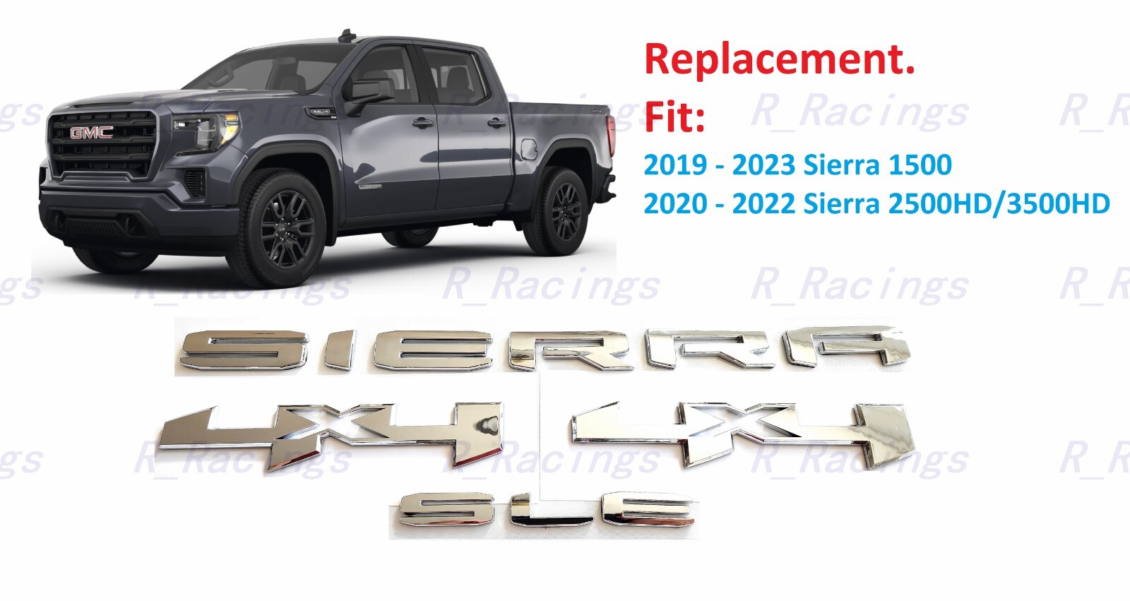 4PCS Chrome Bed 4x4 Rear Sierra SLE Emblems 2019+ Sierra 1500 2500HD 3500HD