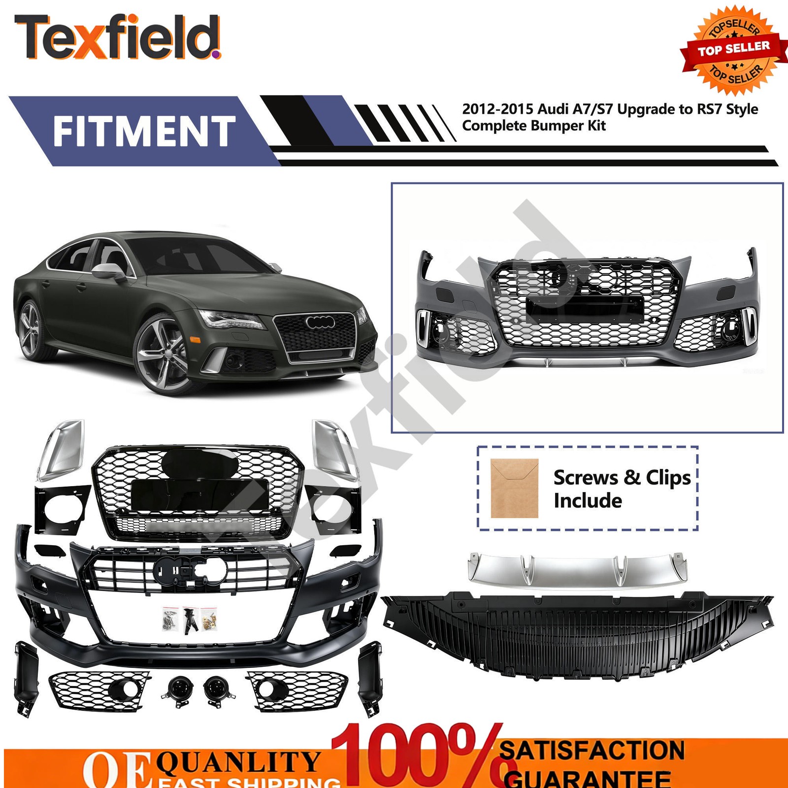 RS7 style Front Complete Bumper Body kit For 2012-2015 Audi A7 S7 C7