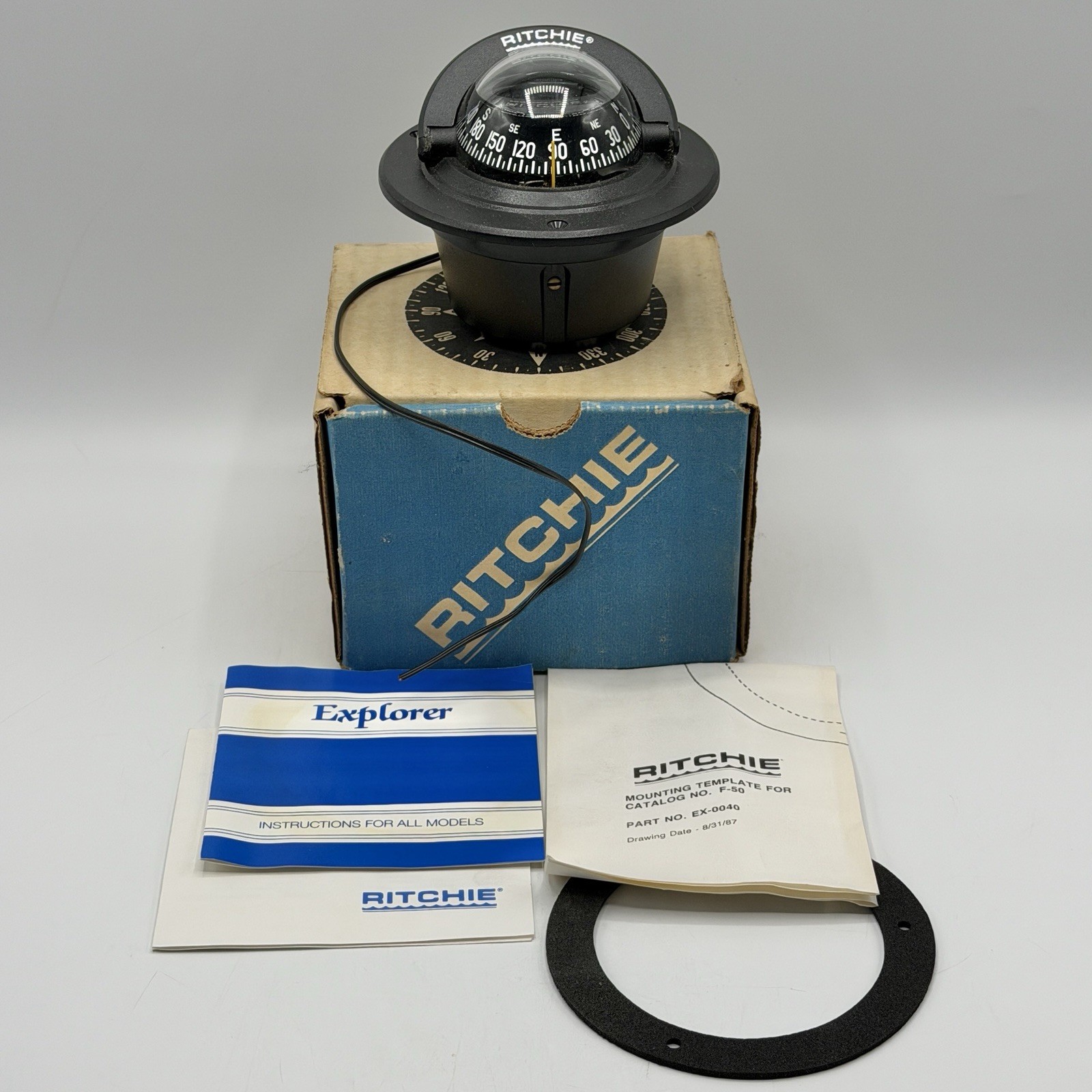 Ritchie Explorer F-50 Marine Flush Mount Compass Black Vintage 1980s NIB /cb 