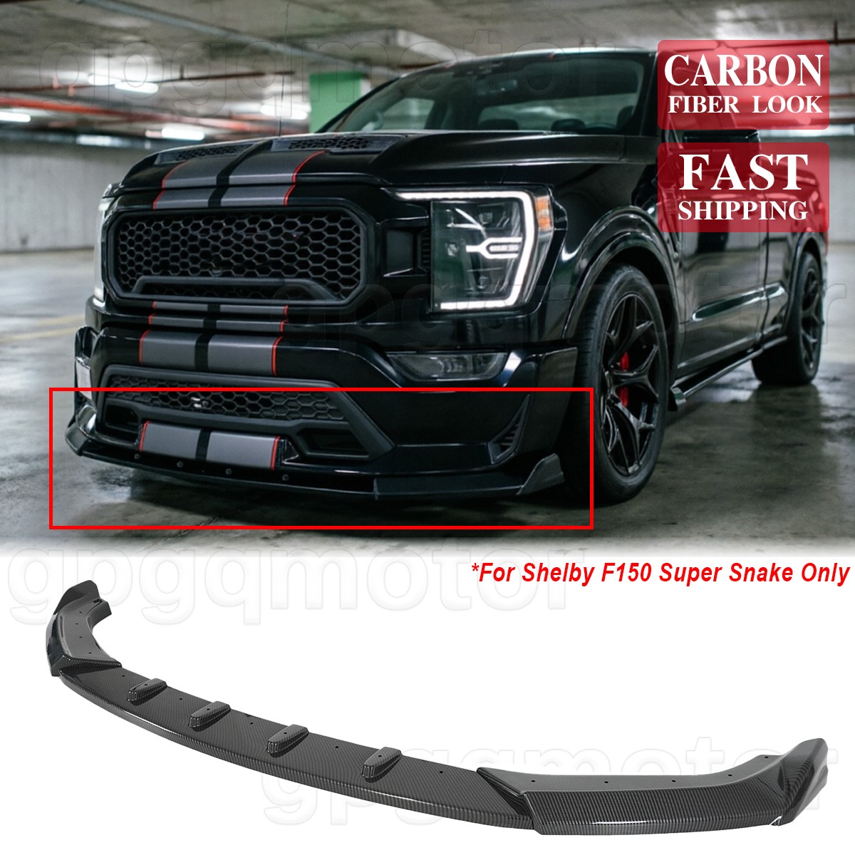 For Ford F-150 Super Snake Shelby 2021-2024 MX Style Carbon Front Bumper Lip Kit