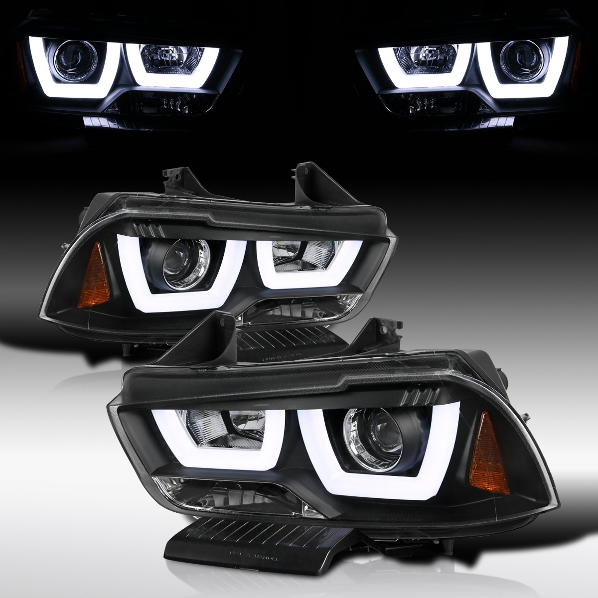 Fits 2011-2014 Dodge Charger Black LED Tube Projector Headlights Headlamps 11-14 Fits 2011-2014 Dodge Charger Black LED Tube Projector Headlights Headlamps 11-14