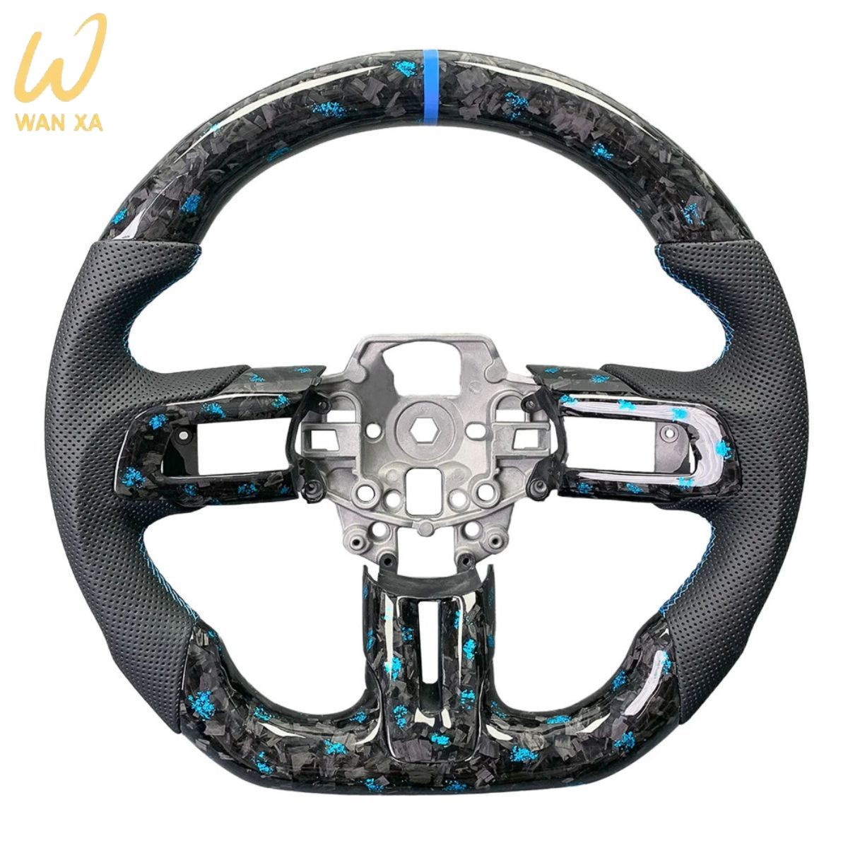 Blue Forged Real Carbon Fiber Steering Wheel For Ford Mustang GT Shelby 15-23