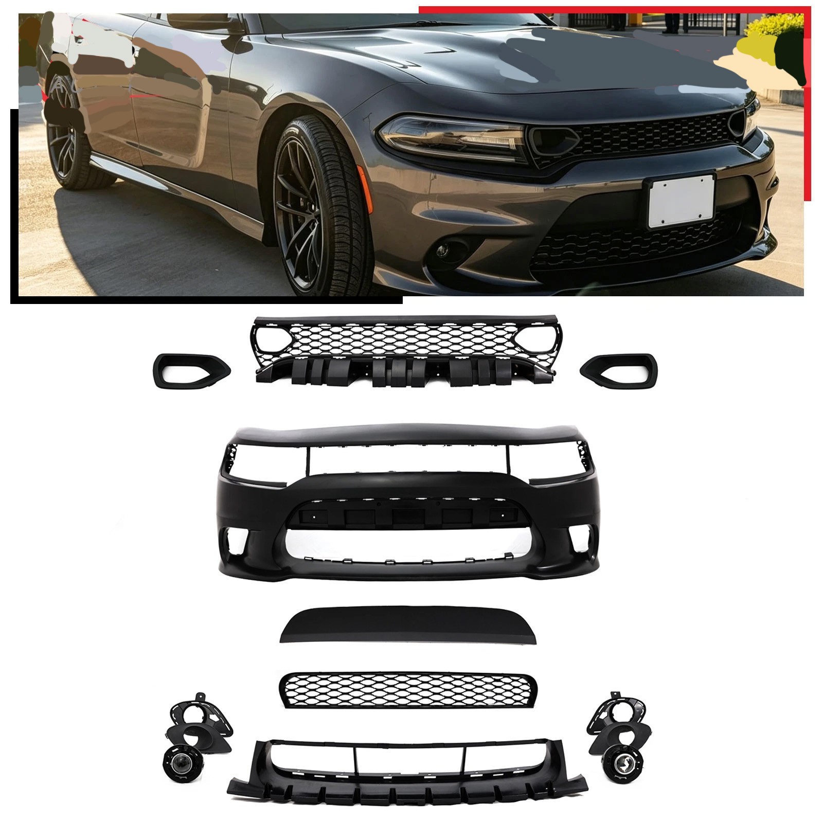 Front Bumper Cover Body Kit Fits for 2015-2023 Dodge Charger SRT Style