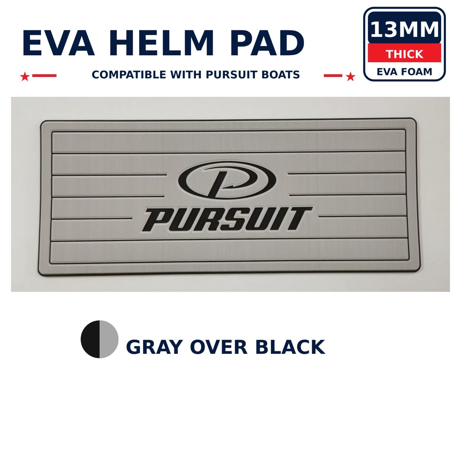 Cushioned Boat Helm Pad for Pursuit 39x16 Gray Black Offshore Marine