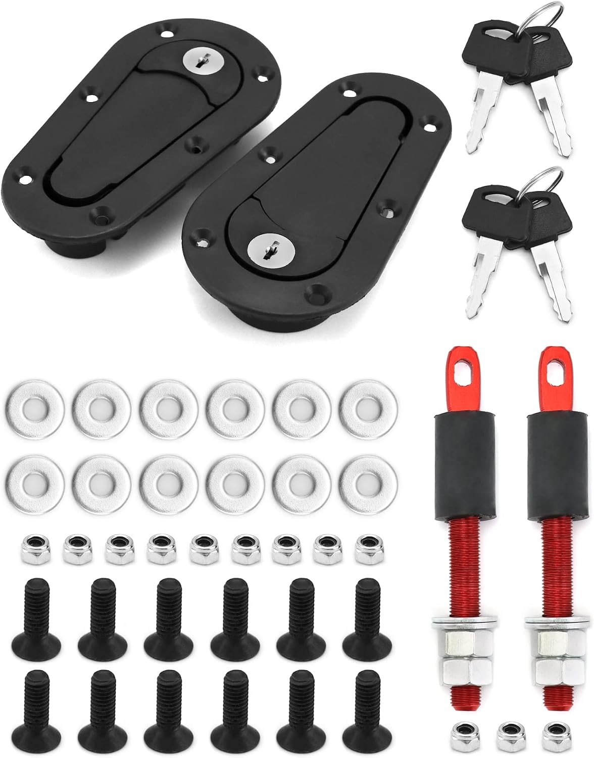 QWORK Flush Hood Latch and Pin Kit, Universal Racing Car One Size, Black QWORK Flush Hood Latch and Pin Kit, Universal Racing Car One Size, Black