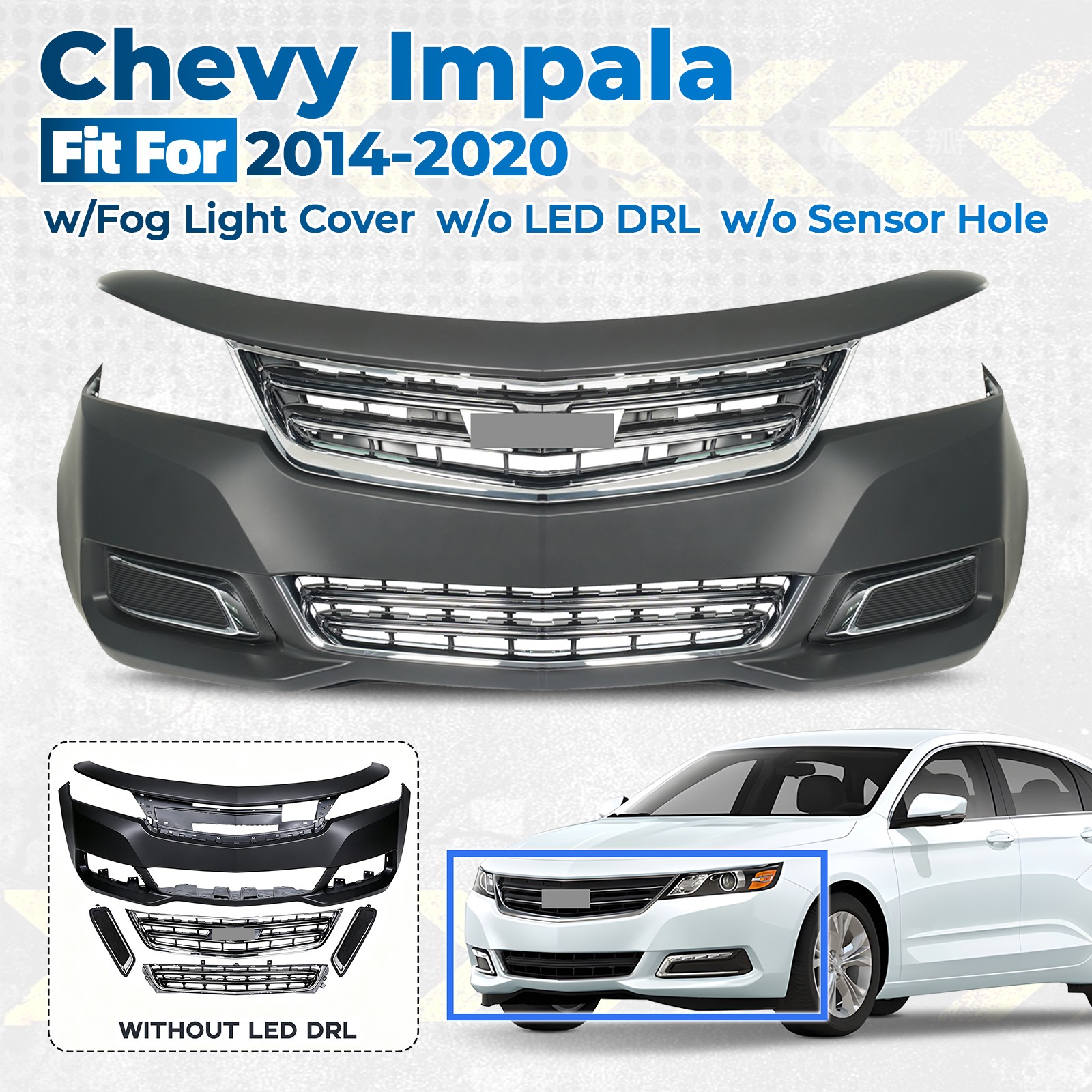 For 14-20 Chevy Impala LS LT Premier Front Bumper Cover Grille Assembly w/o DRL