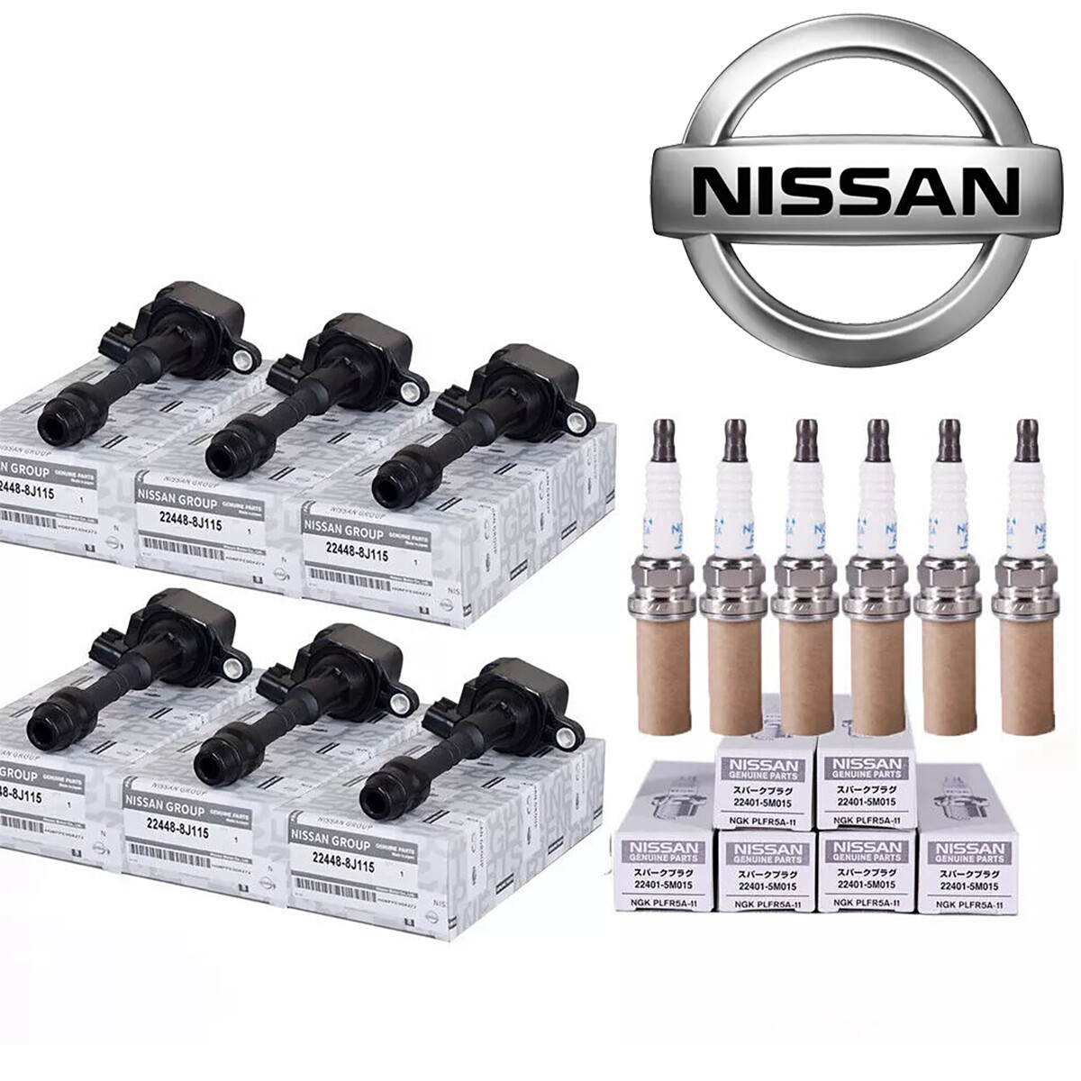 6x Nissan UF349 Ignition Coil & Spark Plug 22448-8J115 22448-8J11C 22401-5M015