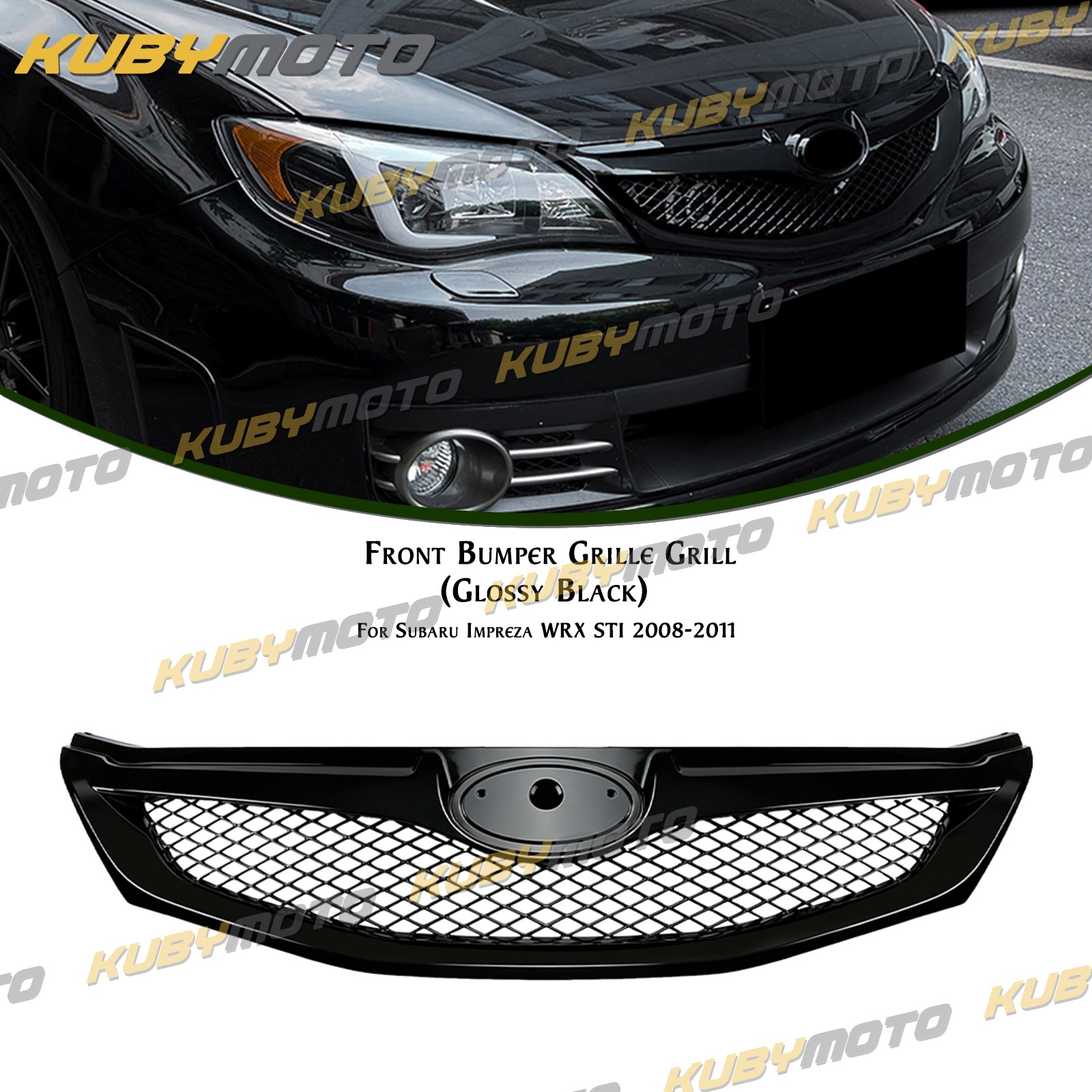 ABS Front Bumper Grille Grill Gloss Black For  2008-11 Subaru Impreza WRX STI