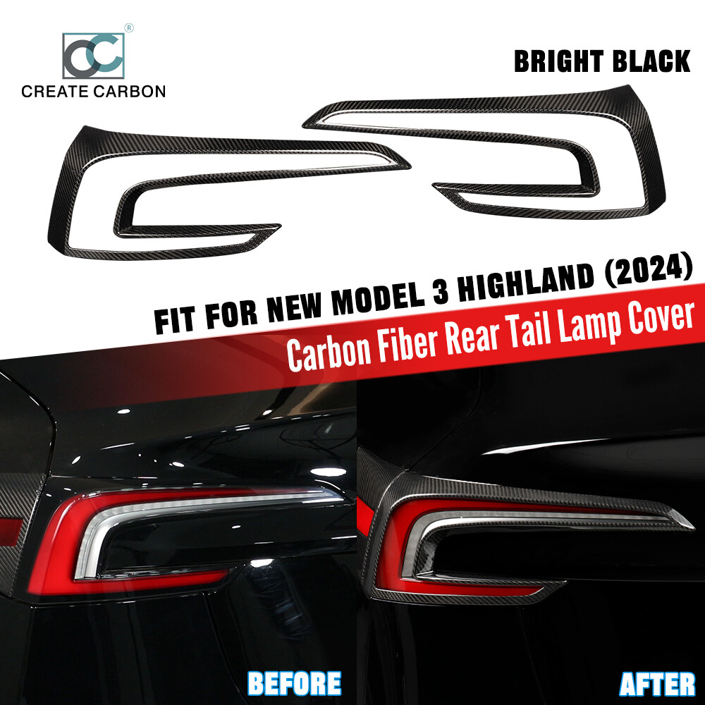 2pcs Dry Carbon Fiber Rear Tail Light Cover Trim For Tesla Model 3 Highland