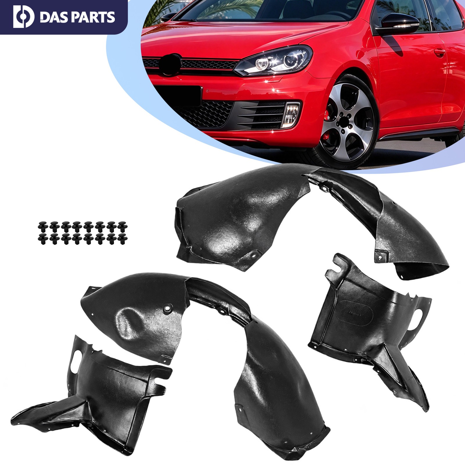 Front Fender Liner Sections Set w/ Clips Fit For 2010-2014 Volkswagen Golf GTI