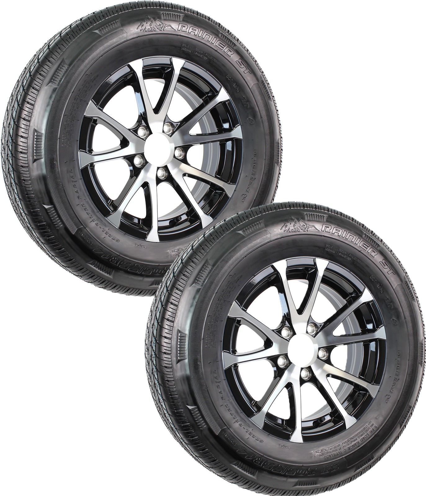2-Pack Radial Trailer Tire Rim ST205/75R15 LRD 5 Lug 4.5 Center Aluminum Black