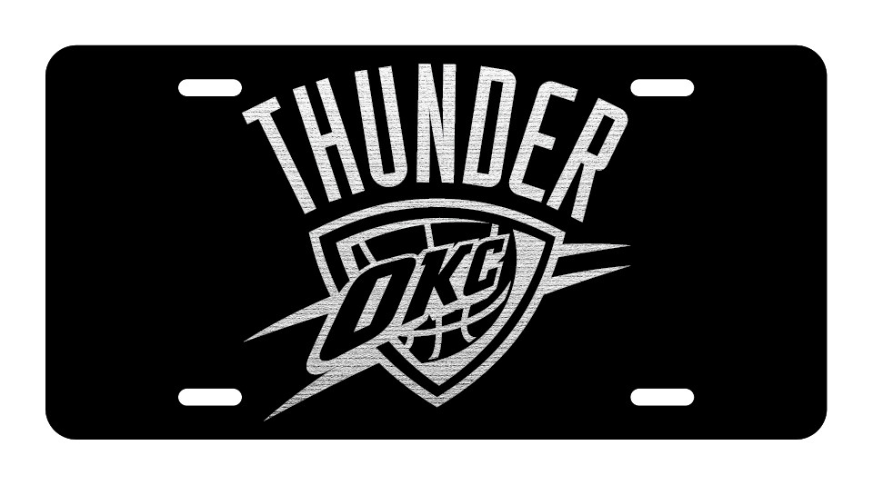 Oklahoma City Thunder Laser Engraved Aluminum Front License Plate. Oklahoma City Thunder Laser Engraved Aluminum Front License Plate.