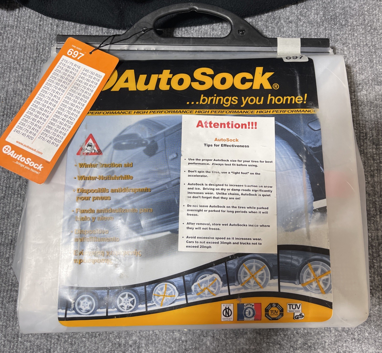 NEW AutoSock for Passenger Vehicles 697, Snow Socks for Tire Traction Snow Ice NEW AutoSock for Passenger Vehicles 697, Snow Socks for Tire Traction Snow Ice
