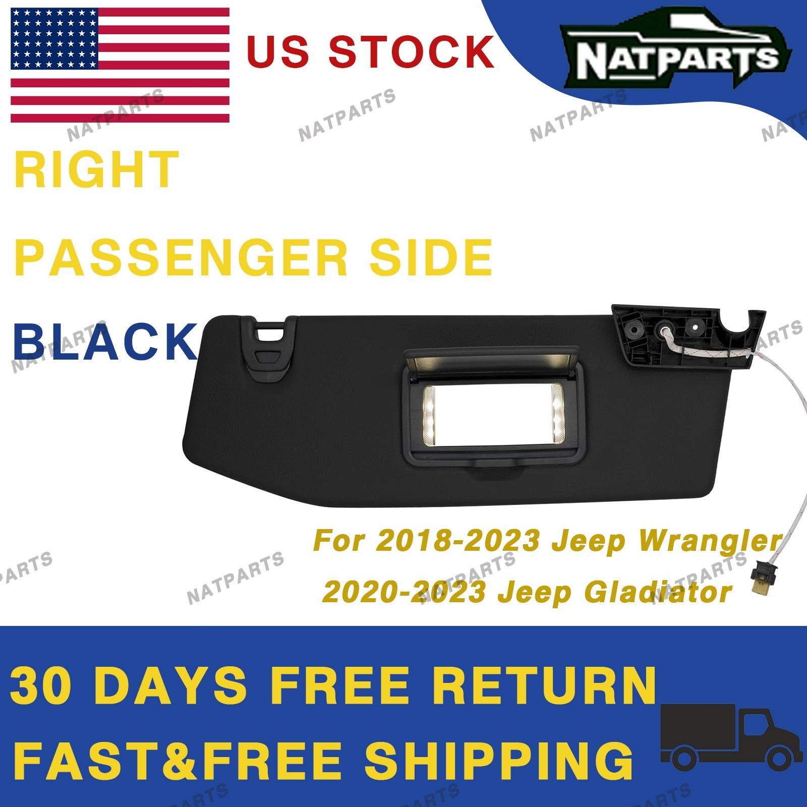 18-23 Jeep Wrangler 20-23 Jeep Gladiator Right Sun Visor W/ Light 6BR80TX7AQ 18-23 Jeep Wrangler 20-23 Jeep Gladiator Right Sun Visor W/ Light 6BR80TX7AQ