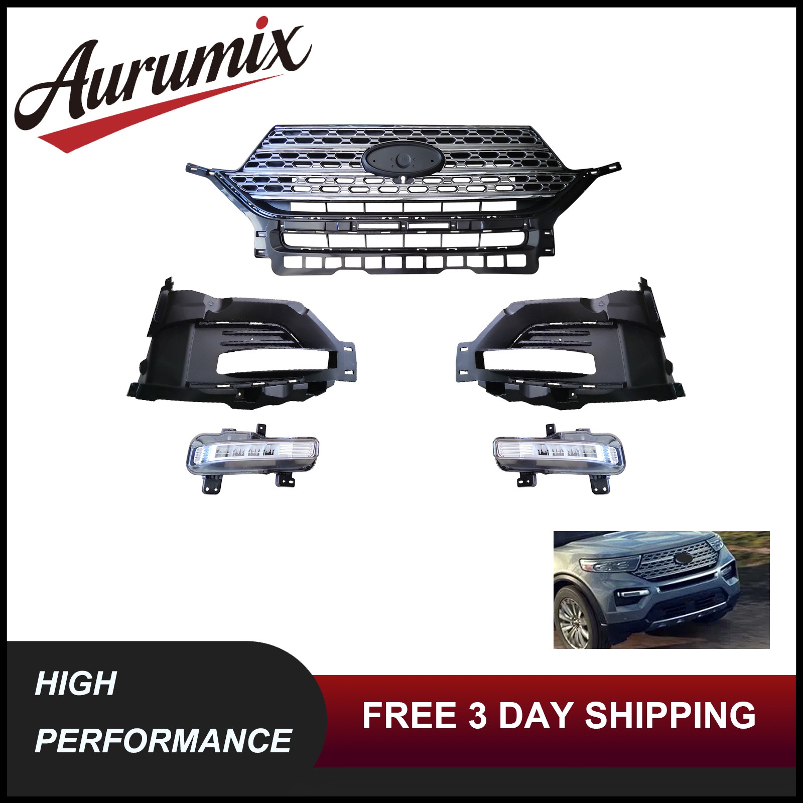Fits 2020-2022 Ford Explorer Front Upper Grille Kit with Fog Light LB5Z-15266-AA Fits 2020-2022 Ford Explorer Front Upper Grille Kit with Fog Light LB5Z-15266-AA