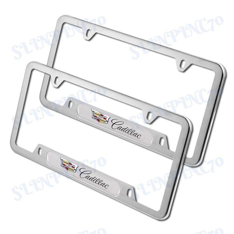 NEW 2PCS For CADILLAC Silver Metal Stainless Steel License Plate Frame