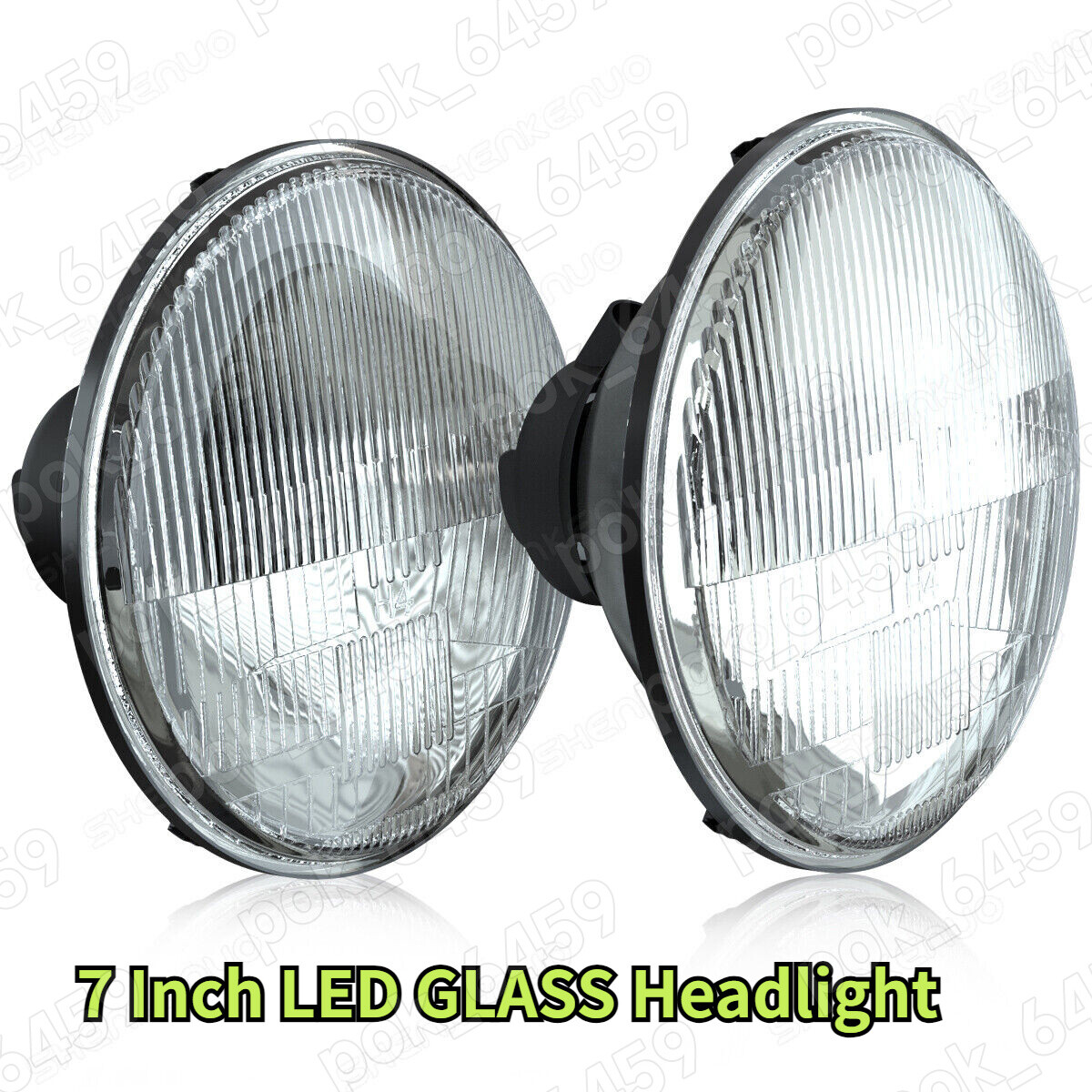 7 Inch LED GLASS Headlight Round, ORIGINAL CLASSIC LOOK conversion Chrome pair