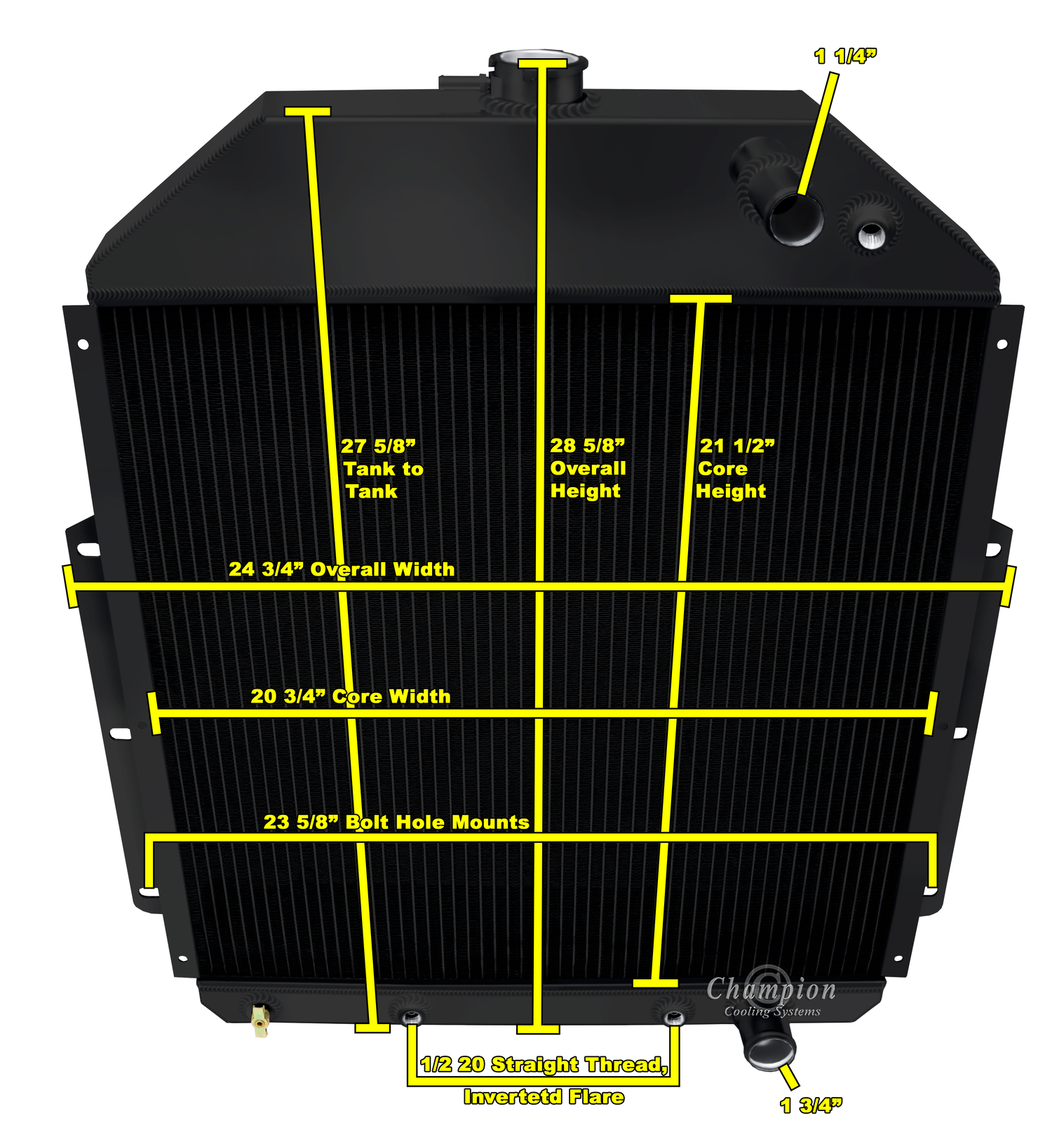 AR Champion 3 Row Black Finish Radiator for 1948 - 1952 Ford F1 LS Swap
