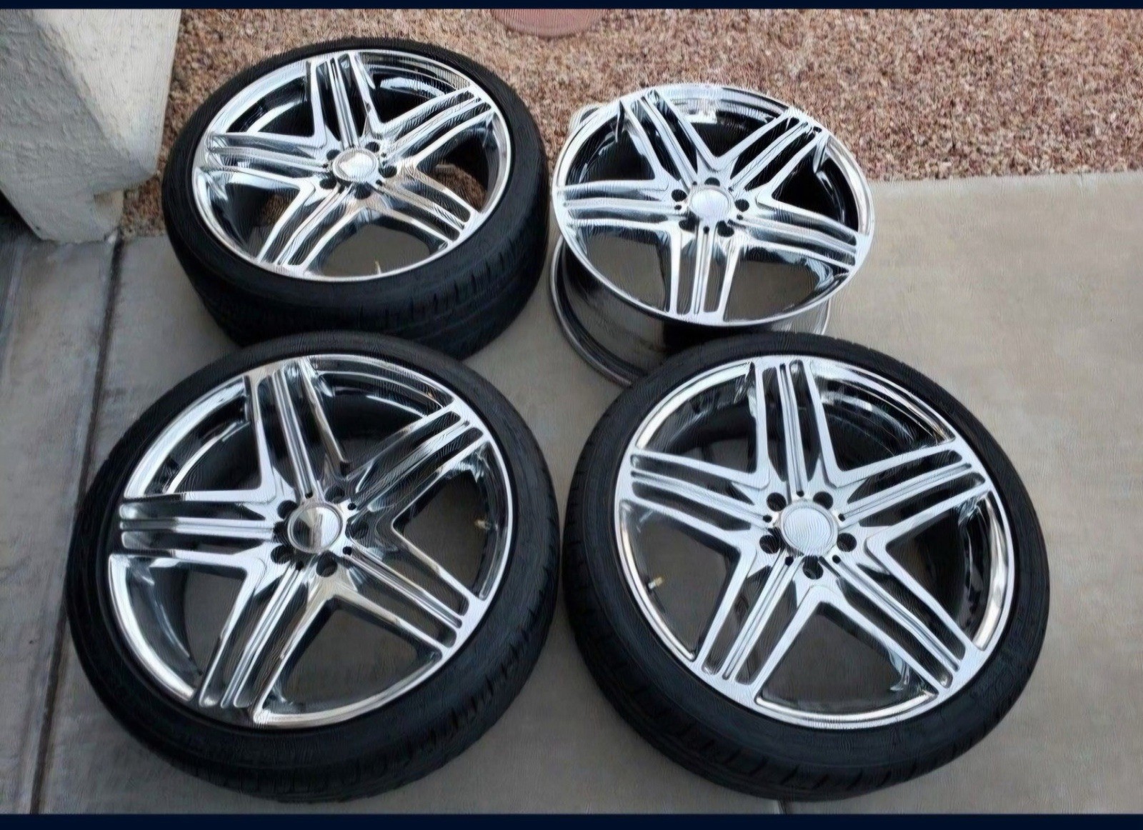 Set of 4 20” Chrome 5-Spoke Wheels Rims w/ 245/35ZR20 Tires 5 Lug Used