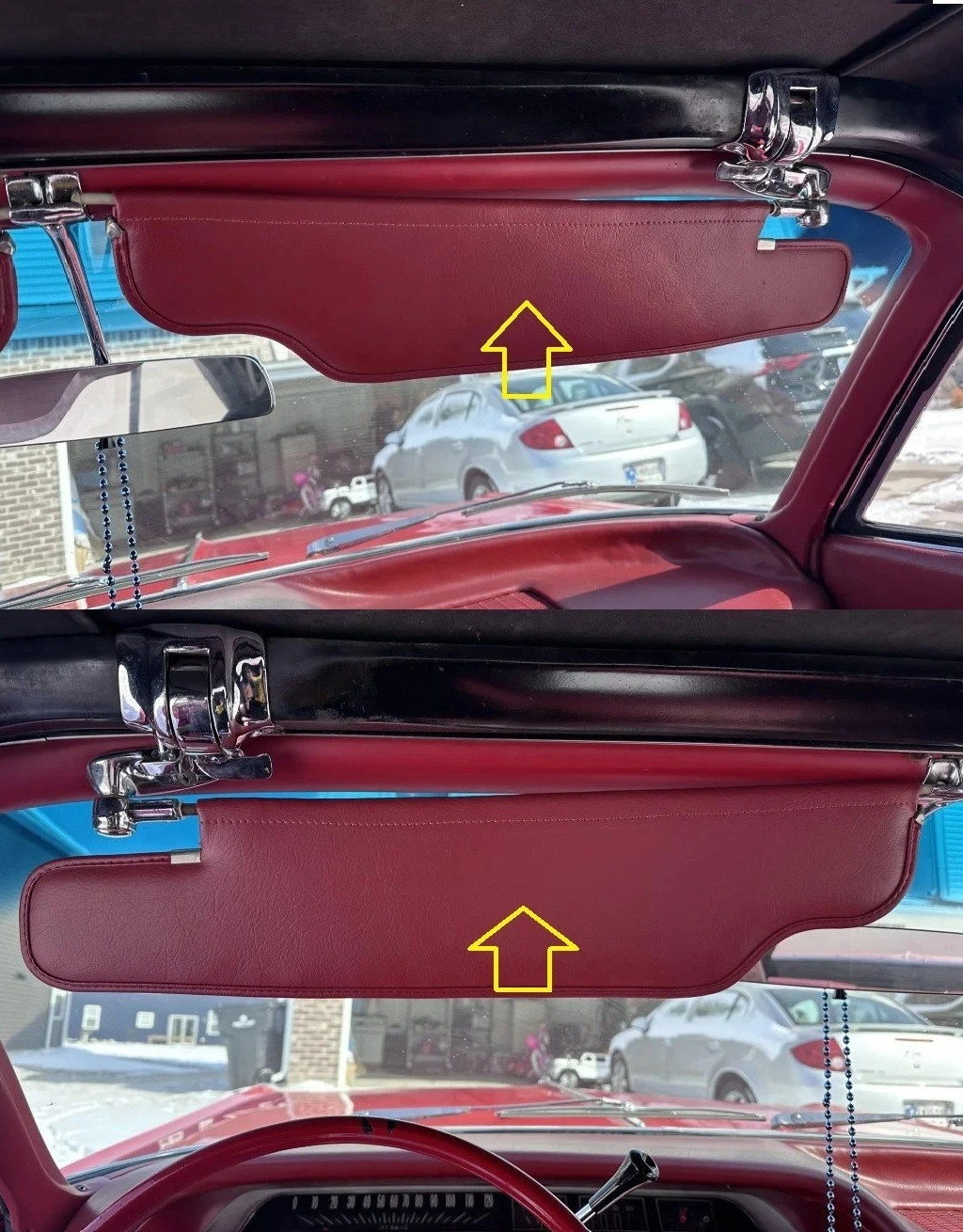Sun Visor Pair maroon vinyl Chevrolet Impala Convertible 1964