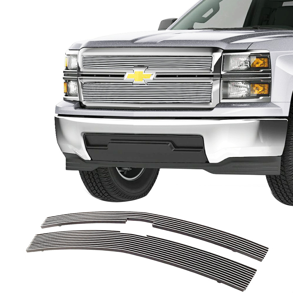Fits 2014-2015 Chevy Silverado 1500 Upper Aluminum Chrome Billet Grille Insert