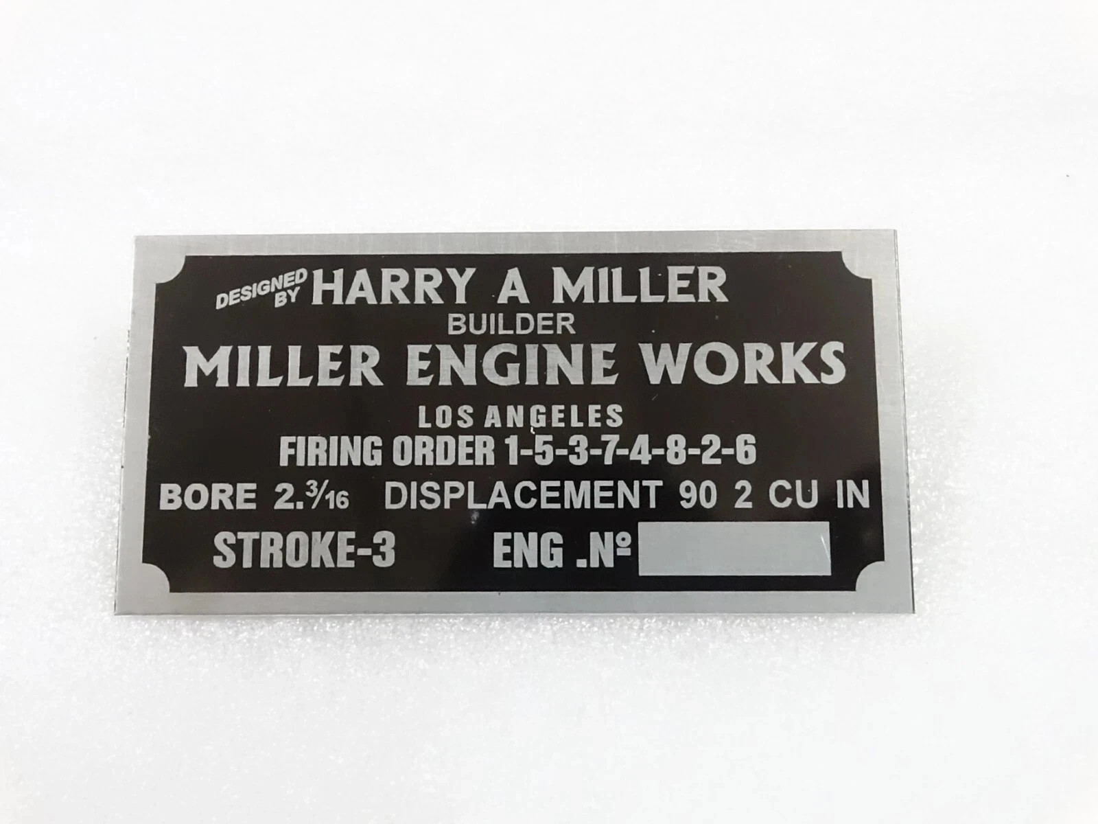 DATA PLATE VINTAGE FOR HARRY MILLER ENGINE WORKS USA #V259-7