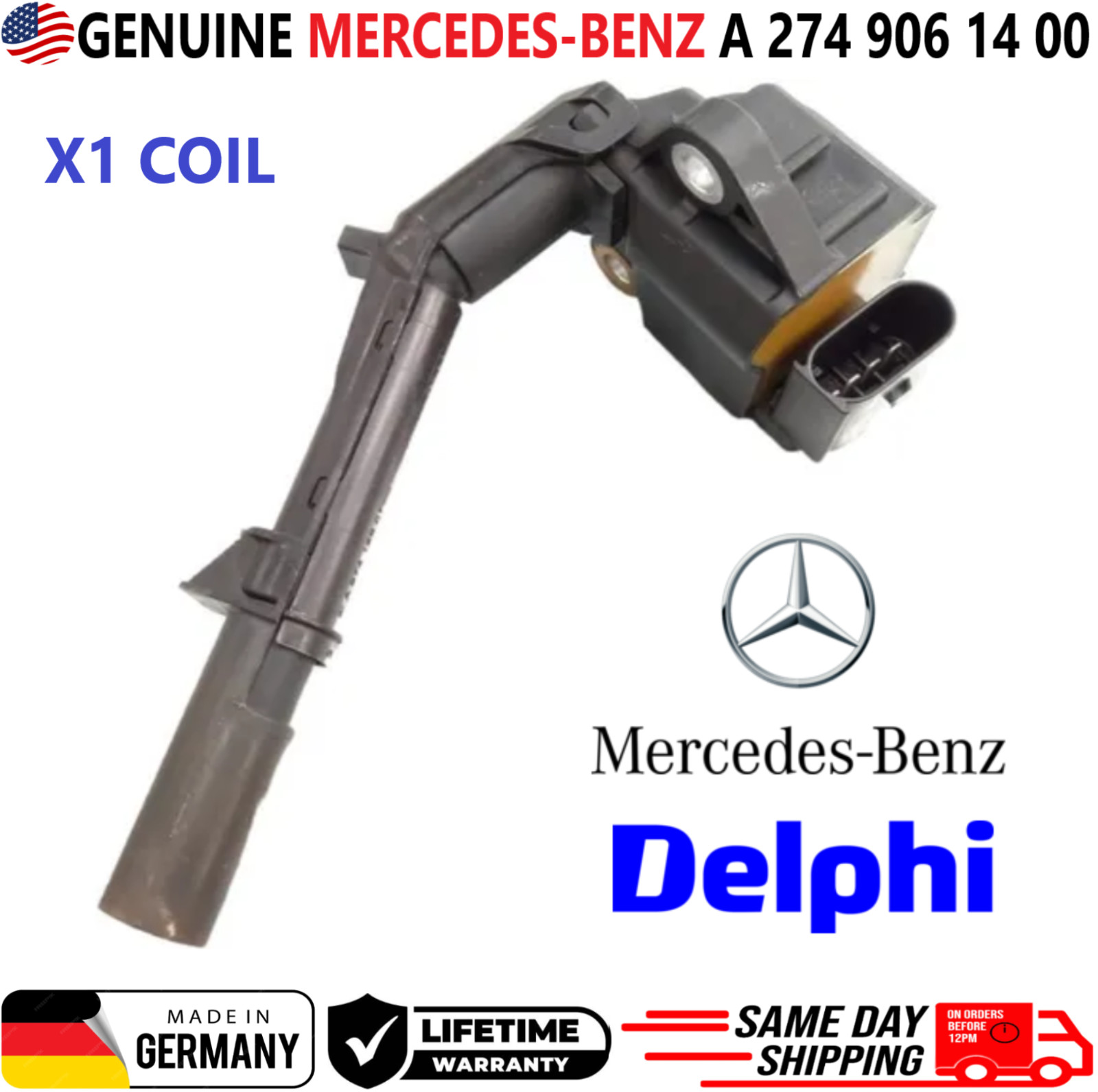 OEM GENUINE x1 Ignition Coil For 2014-2020 Mercedes-Benz 2.0L TURBO, A2749061400