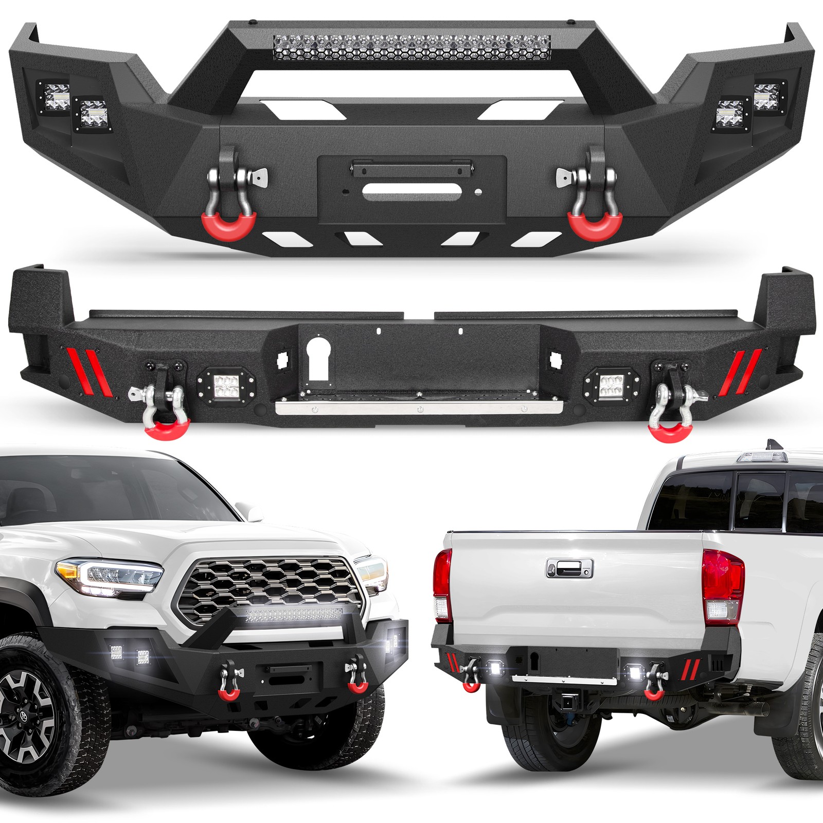 Black Front or Rear Bumper For 2016-2023 Toyota Tacoma w/D-rings & Sensor Holes