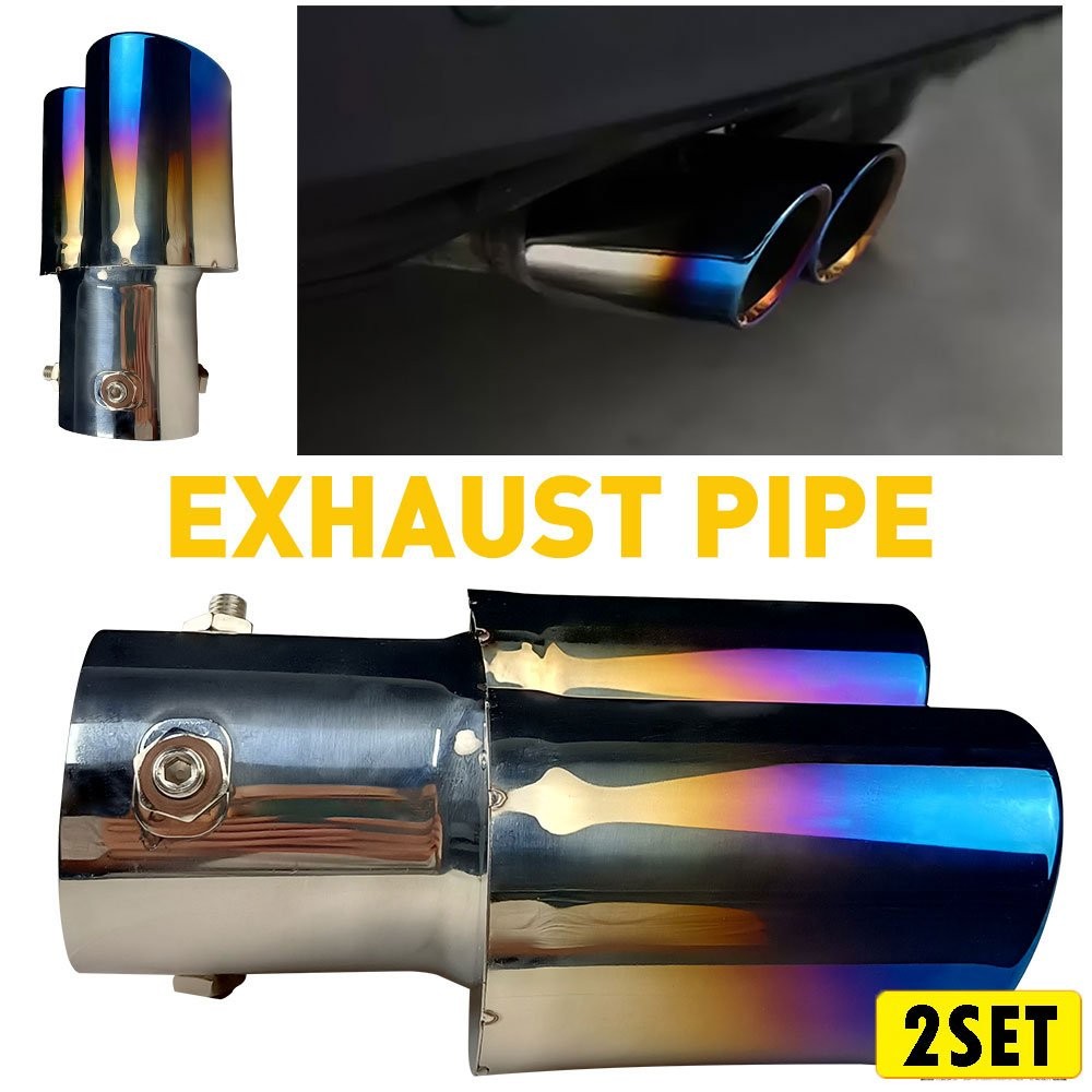 2X Car Muffler Tip Dual Exhaust Pipe Tail Burnt Titanium Stainless Steel 1.4-2.5