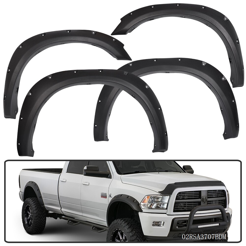 4PCS FIT FOR 2010-2018 DODGE RAM 2500/3500 POCKET RIVET TEXTURED FENDER FLARES
