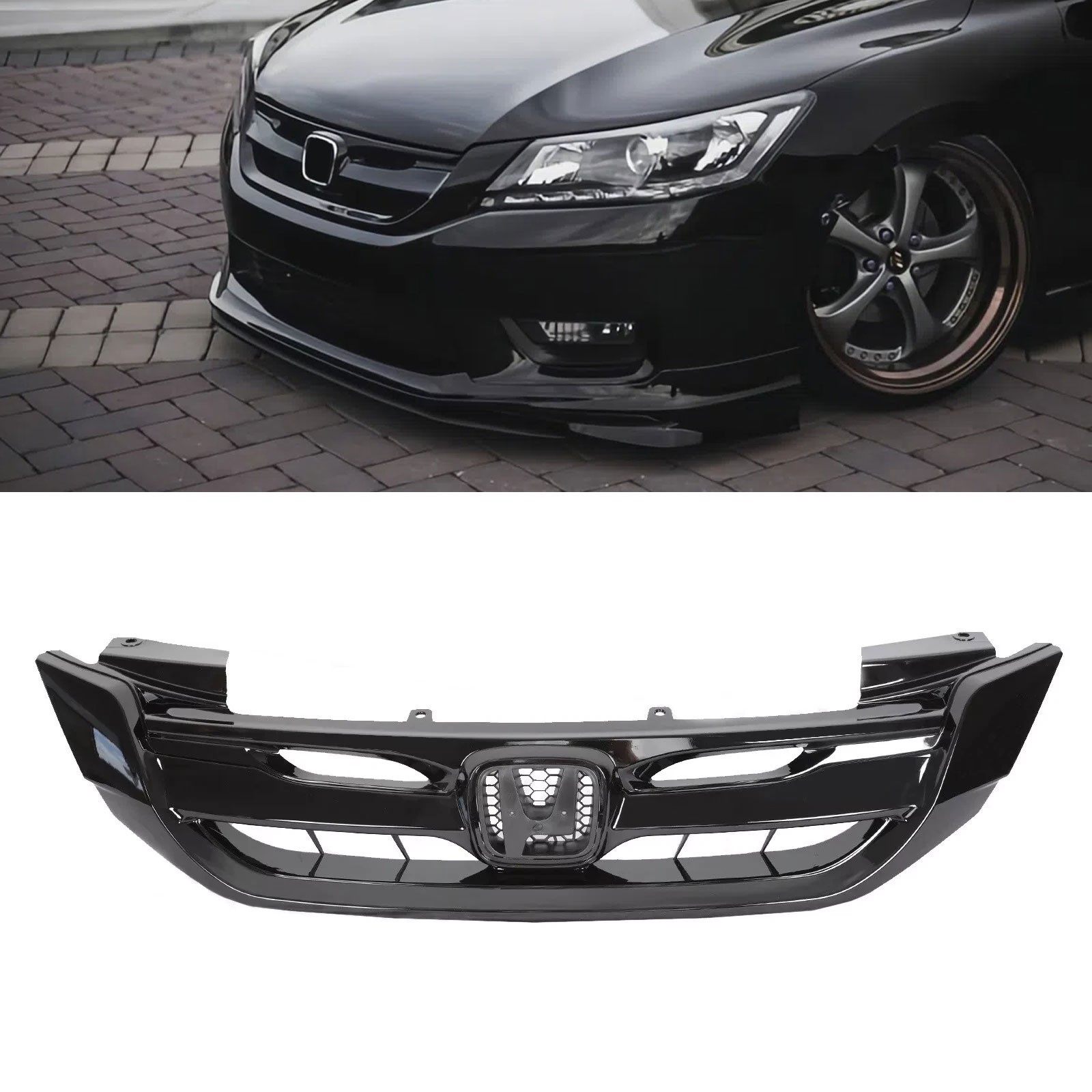 For Honda Accord Sedan 2013-2015 Gloss Black JDM Mod Style Front Grille Grill