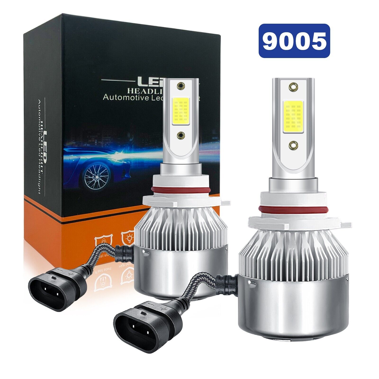 2pcs 9005 HB3 LED Headlight Bulbs Kit High Beam White Super Bright 6000K