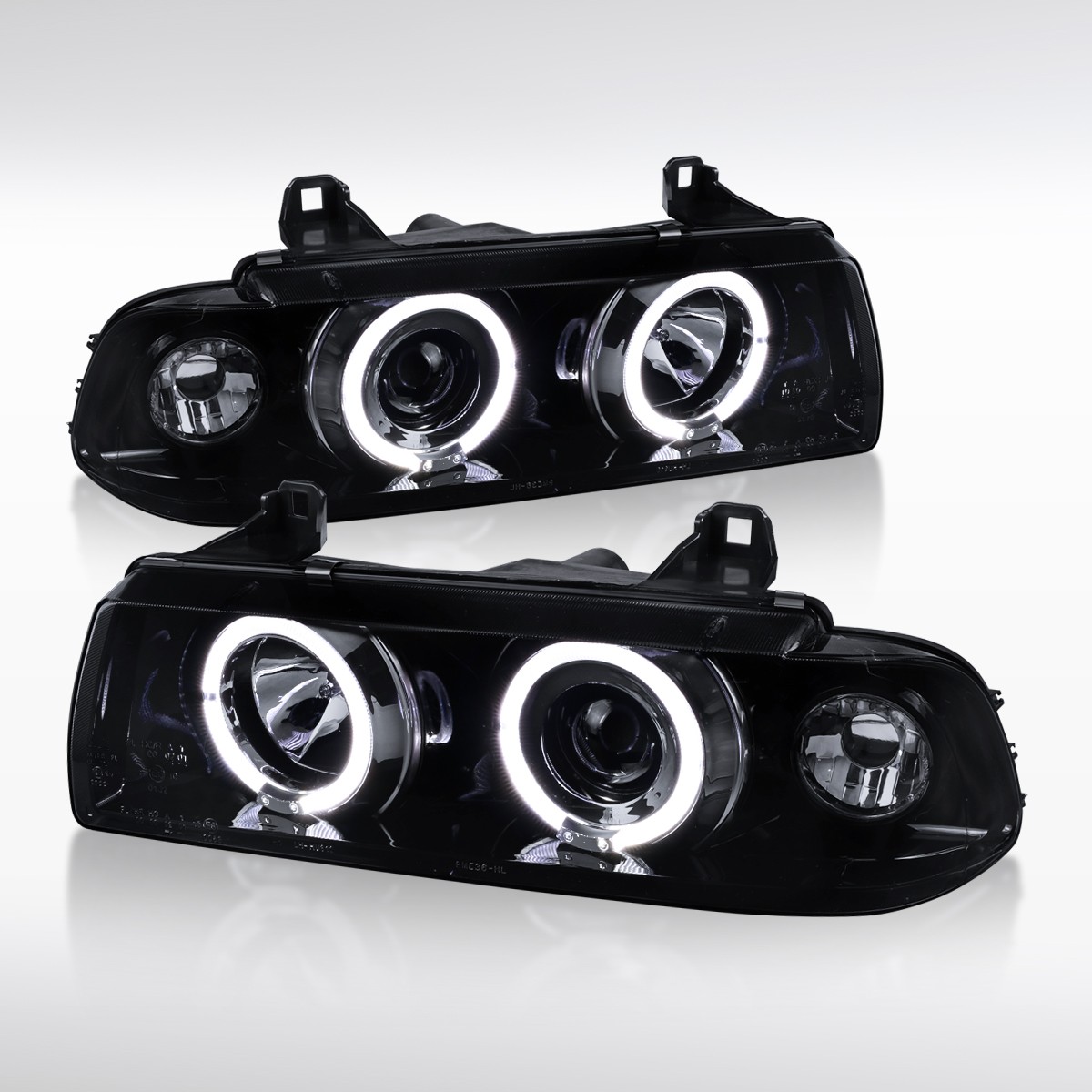 Fit 1992-1998 BMW E36 3-Series Smoke Black LED Halo Projector Headlights Lamps Fit 1992-1998 BMW E36 3-Series Smoke Black LED Halo Projector Headlights Lamps