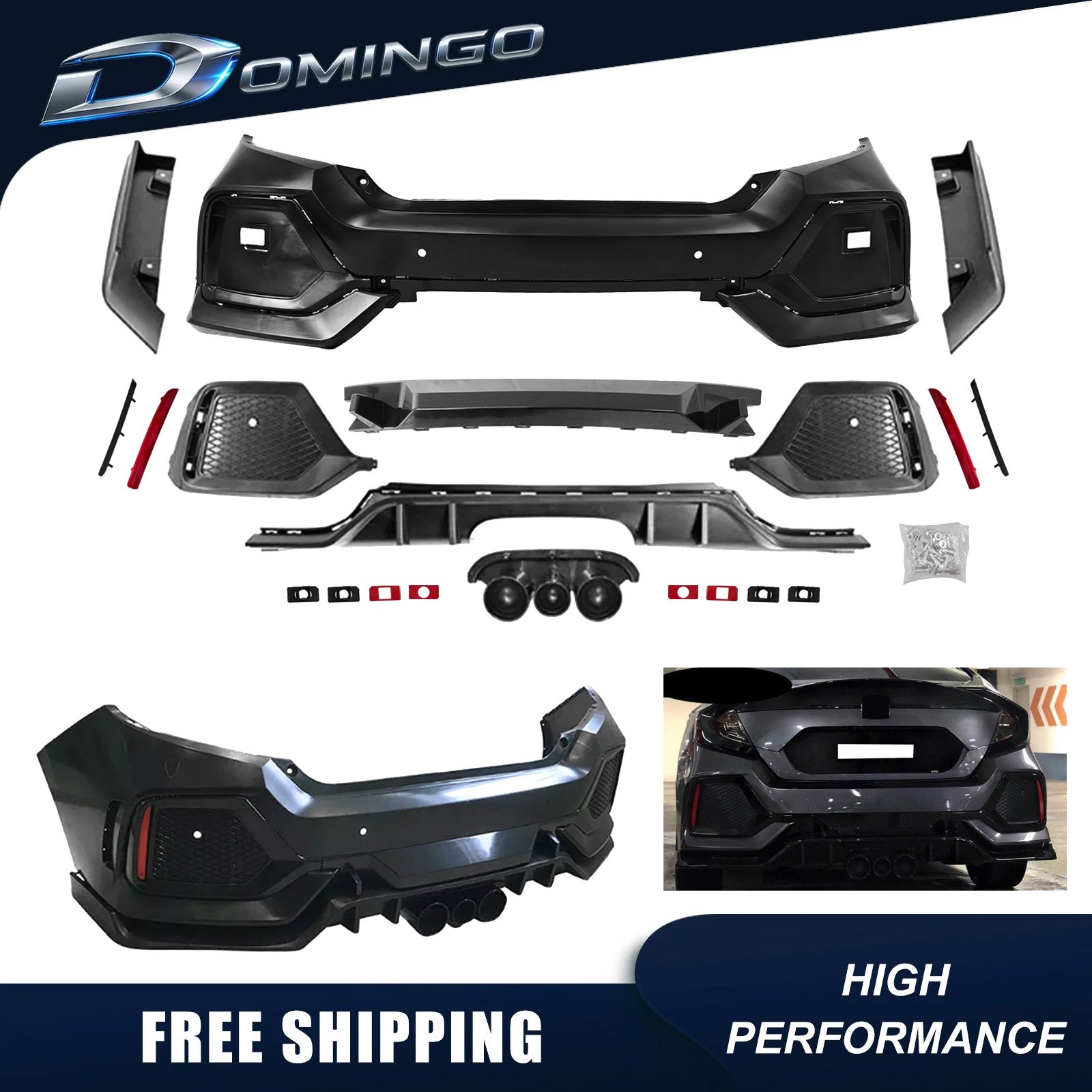 Fits 2016-2021 Honda Civic Sedan Rear Bumper Cover Set Upgrade to Type R Style Fits 2016-2021 Honda Civic Sedan Rear Bumper Cover Set Upgrade to Type R Style