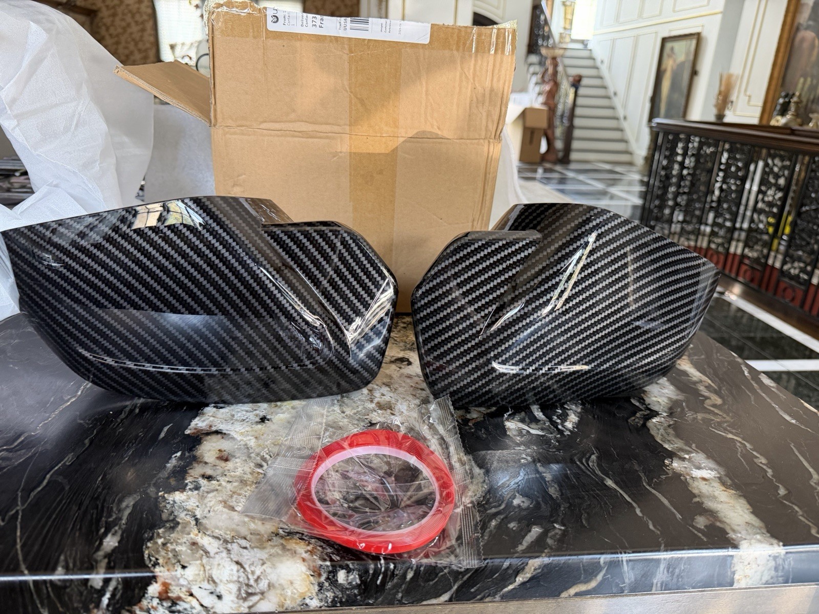 2025-2026 BMW M5 G90 Carbon Fiber Look Side Mirror Cover Caps Overlay Pair