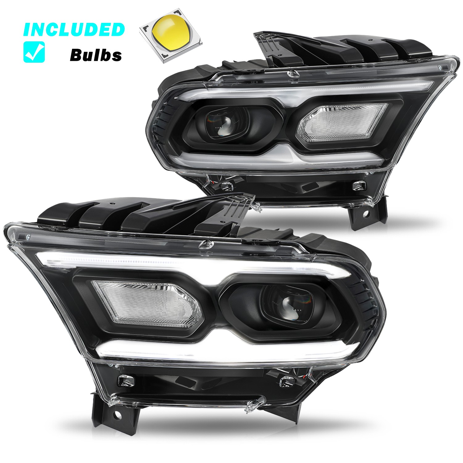 Black Front Pair Set LED Halogen Headlights w/Bulb For 2021-2024 Dodge Durango Black Front Pair Set LED Halogen Headlights w/Bulb For 2021-2024 Dodge Durango