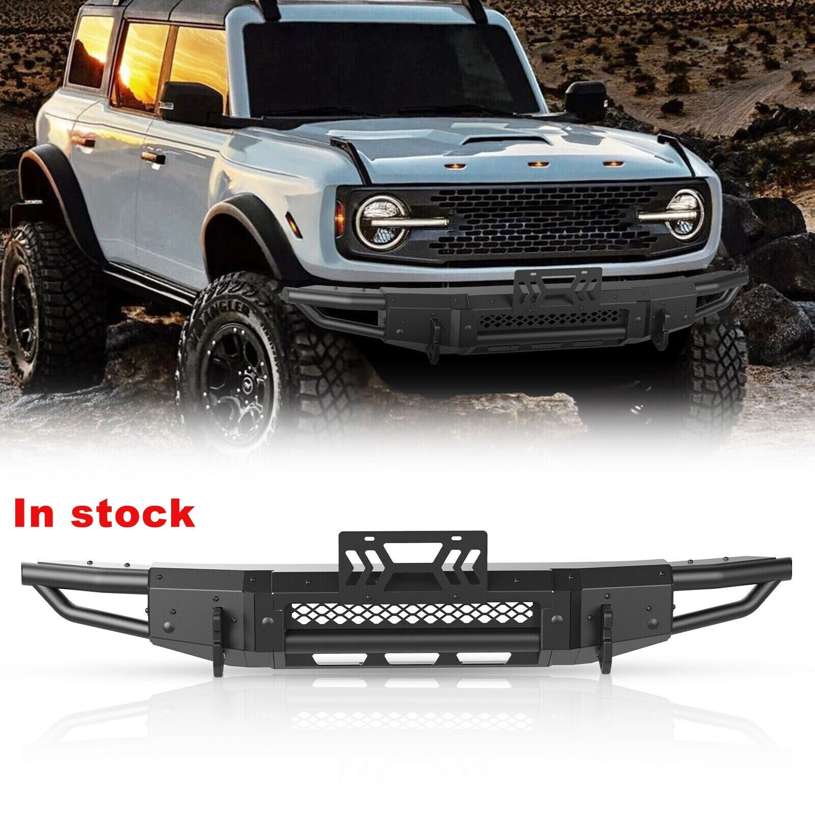 Black Front Bumper For Ford Bronco 2021-2023 2024 Powder-Coated Heavy Duty Steel
