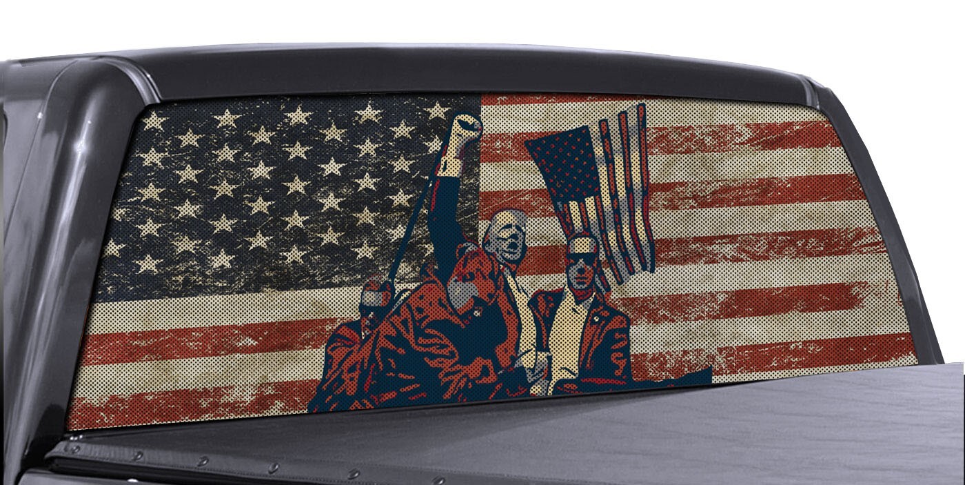 FGD Truck Rear Window Decal Trump 2024 American Flag FIGHT Edition Full Color