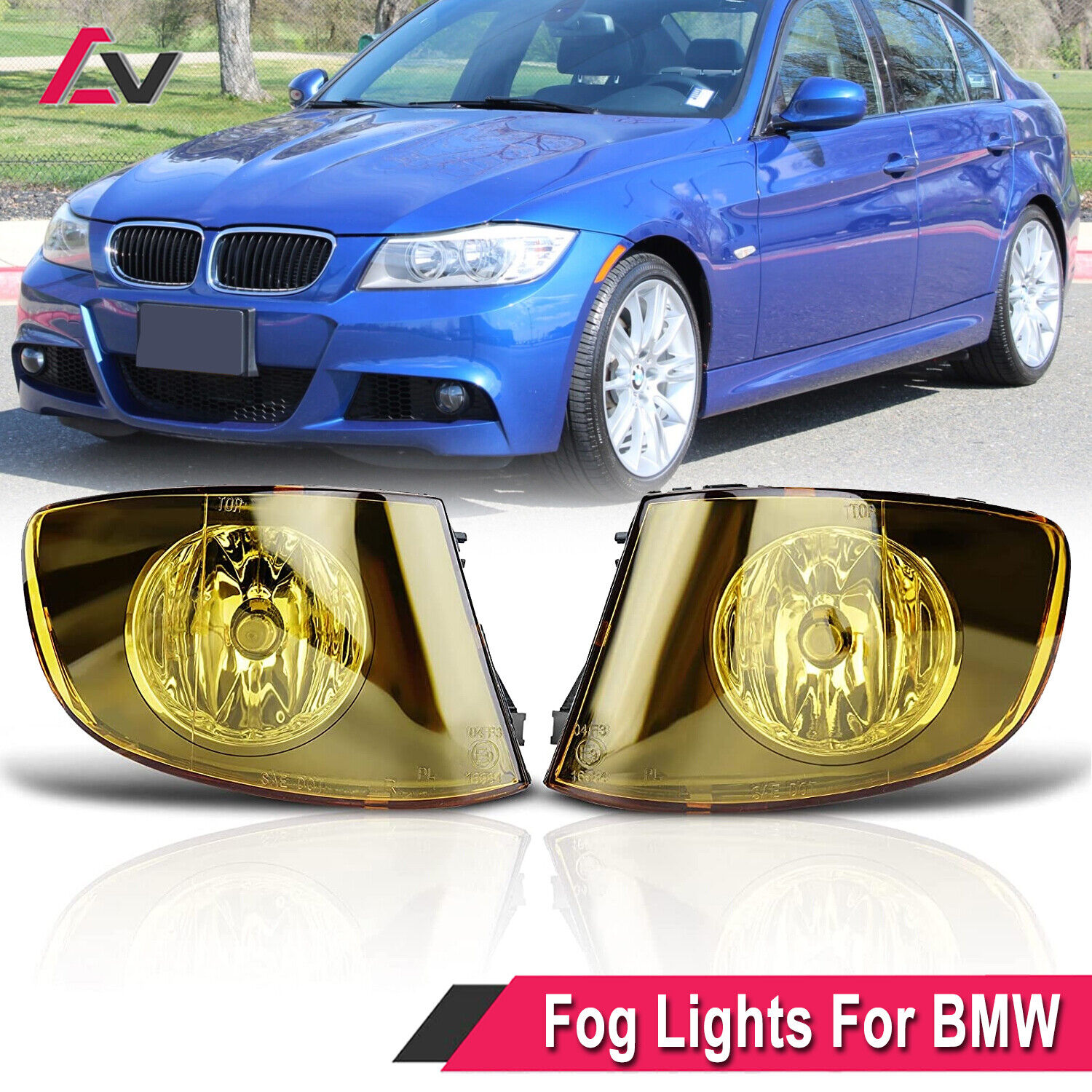 For 2007-2011 BMW 328i 335i Convertible Coupe Fog Lights Yellow Pair Front Lamps