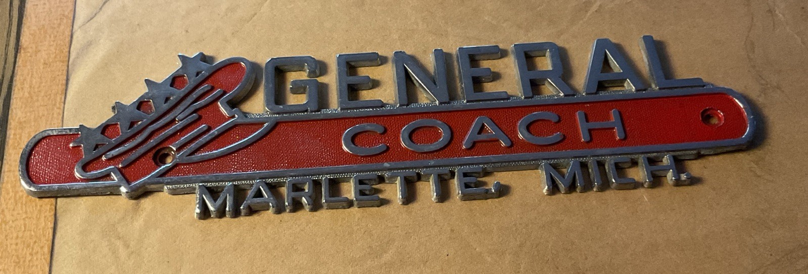 Vintage General Coach Works Marlette Mich - Metal Camper Trailer Emblem Nice Vintage General Coach Works Marlette Mich - Metal Camper Trailer Emblem Nice